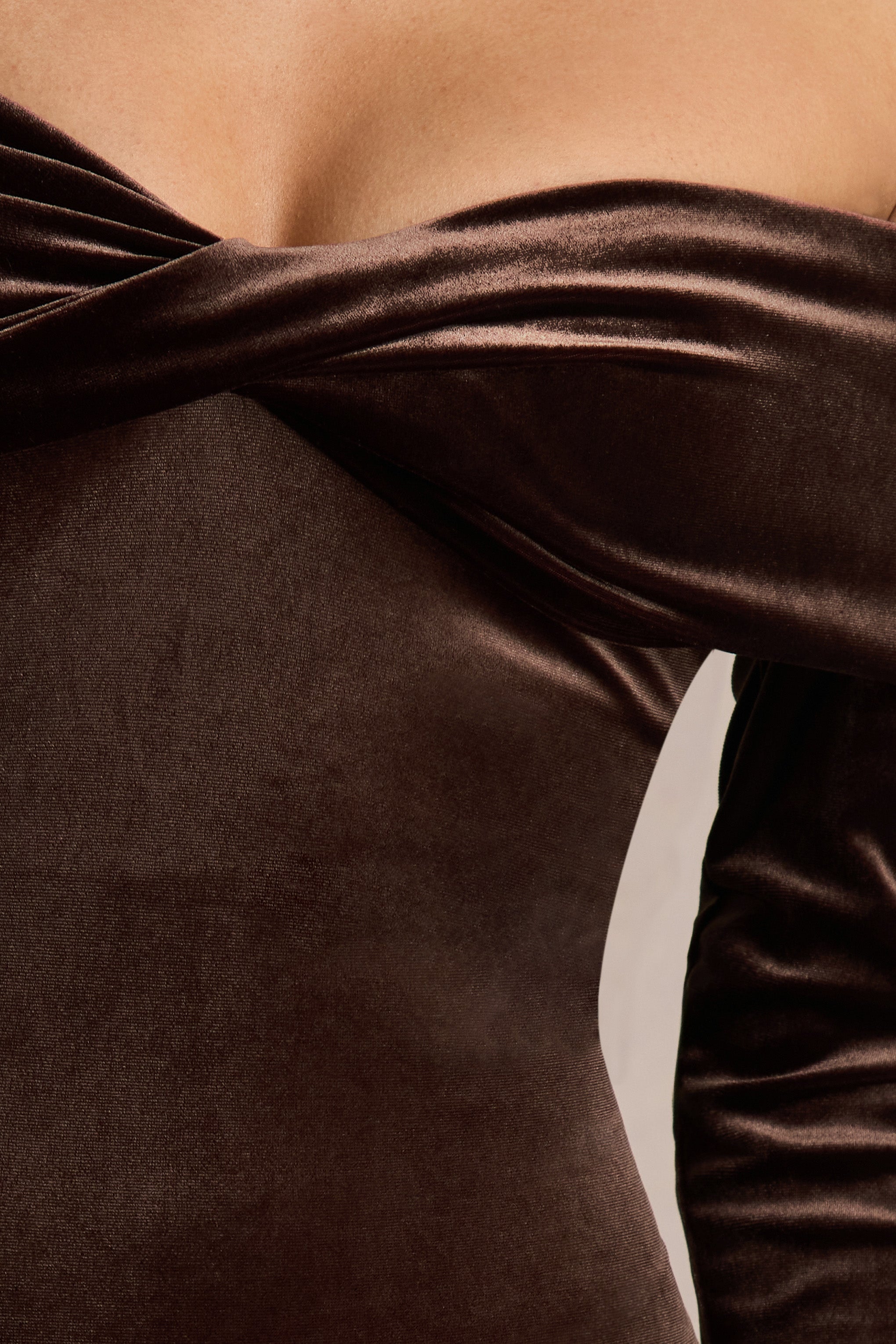 Compliment | Brown Velvet Bardot Midi Dress-Sowoom