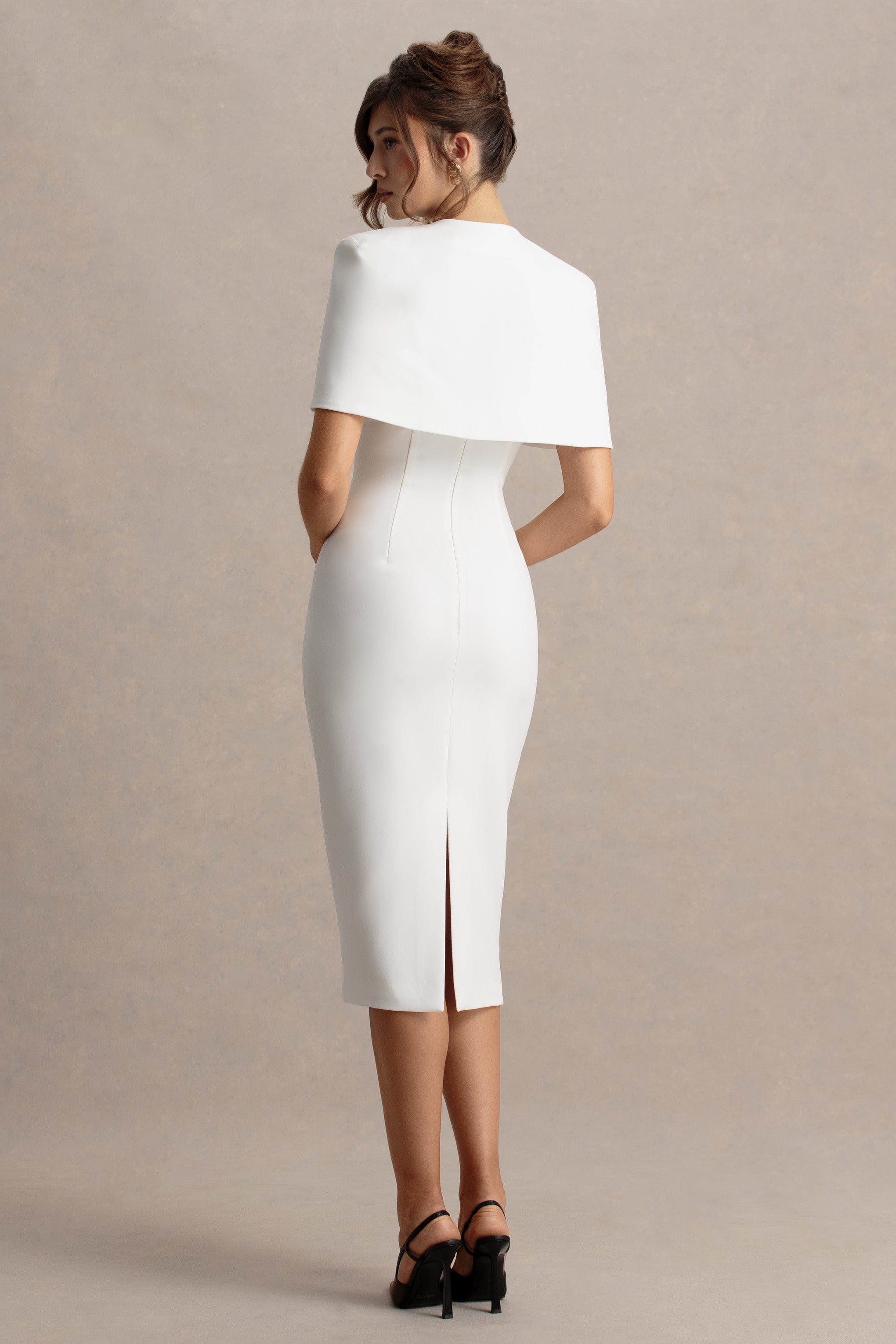 Baylor | White Midi-Dress With Removable Cape-Sowoom