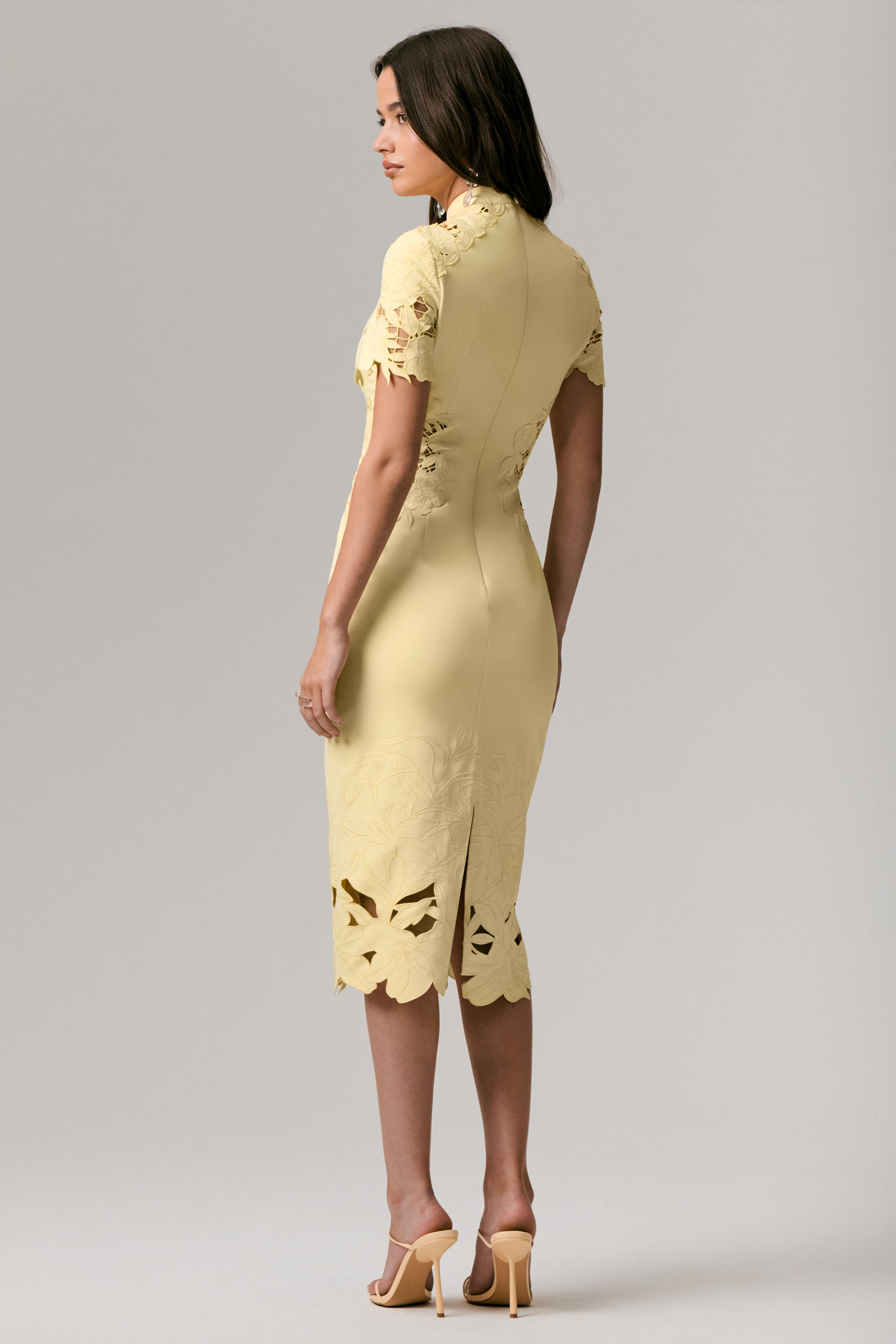 Guest List | Lemon High-Neck Midi Dress With Cut-Out Crochet Detailing-Sowoom