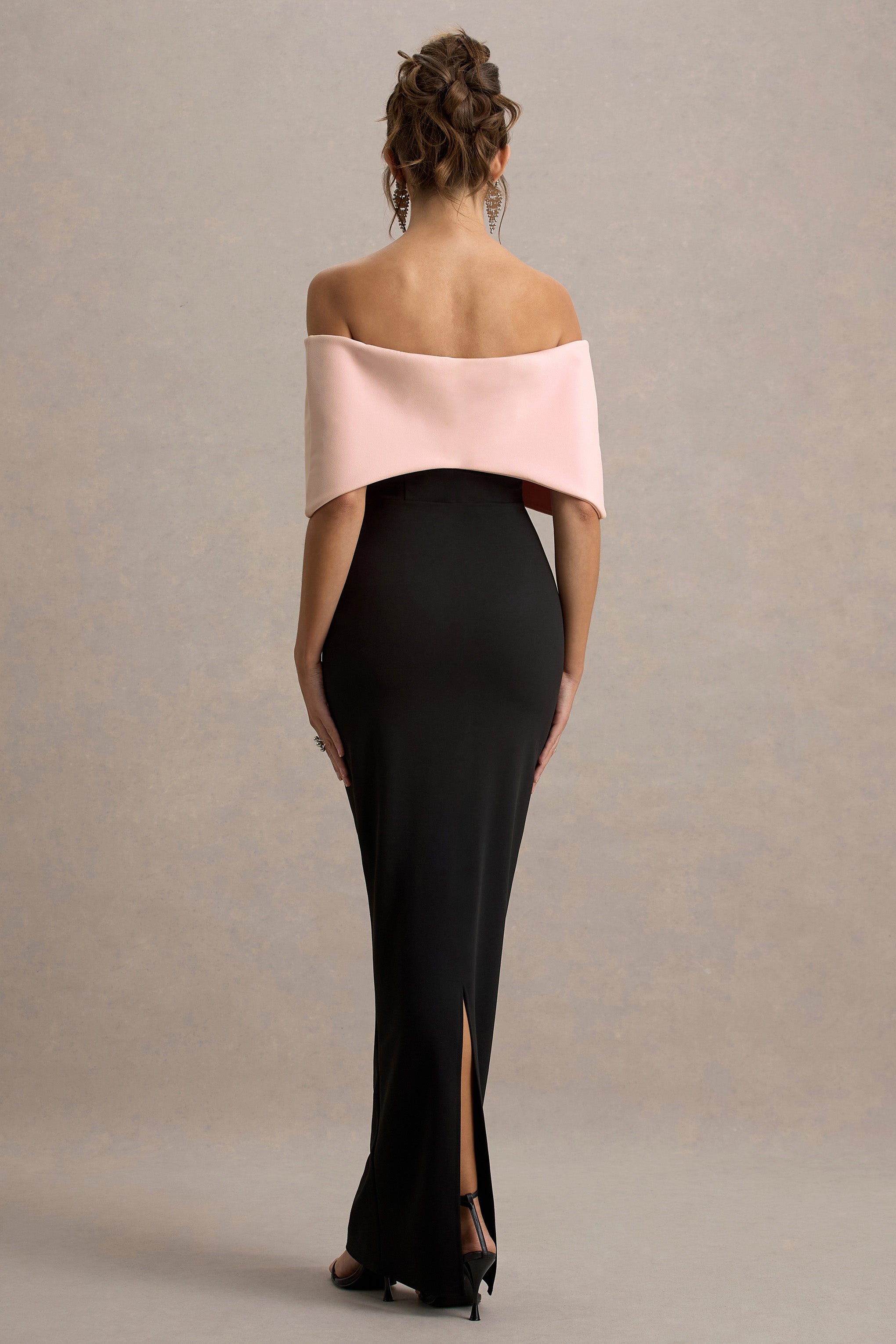 Cornelia | Pink & Black Strapless Maxi Dress With Oversized Bow-Sowoom