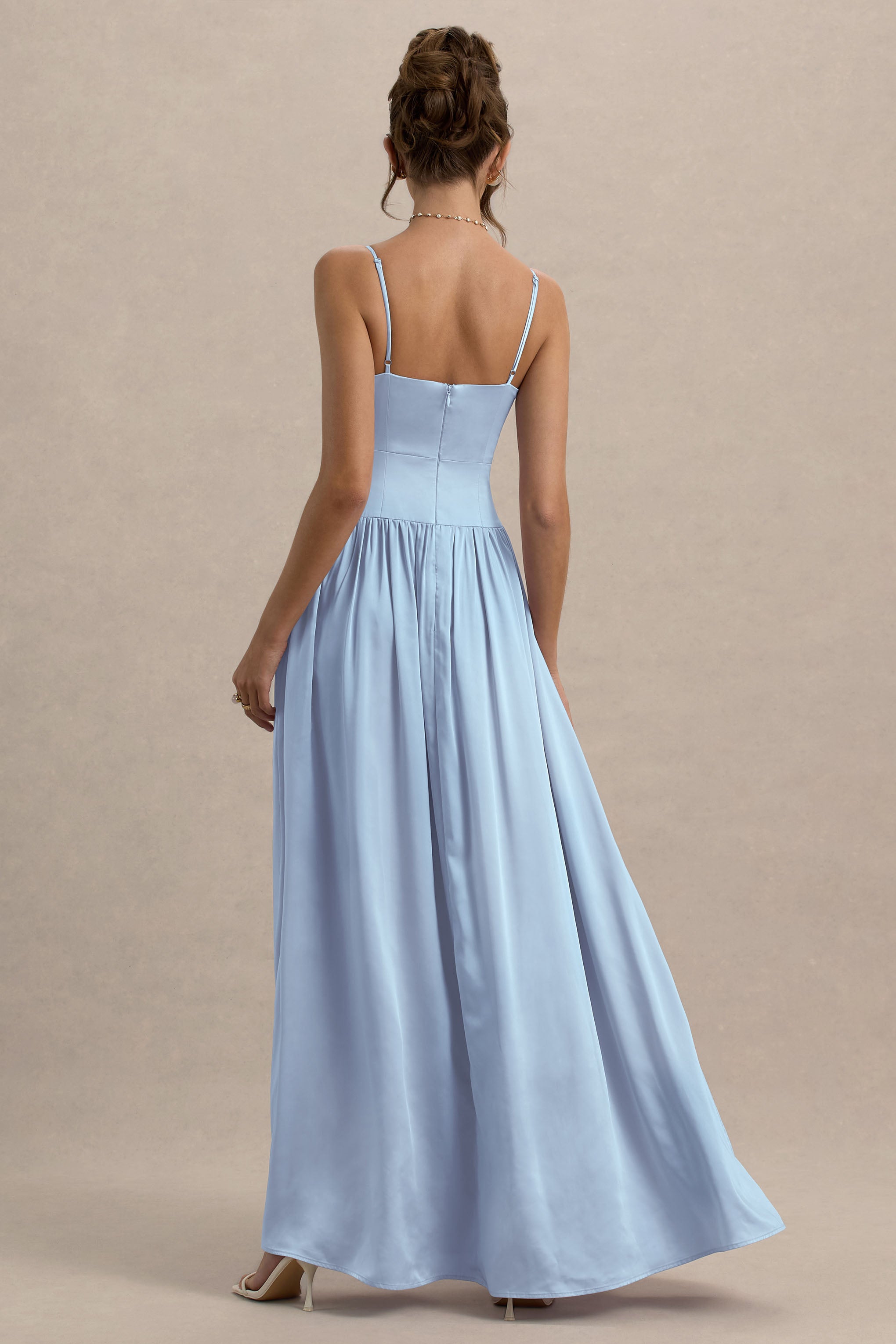 Jonas | Powder Blue Plunge-Neck Maxi Dress With Cami Straps-Sowoom