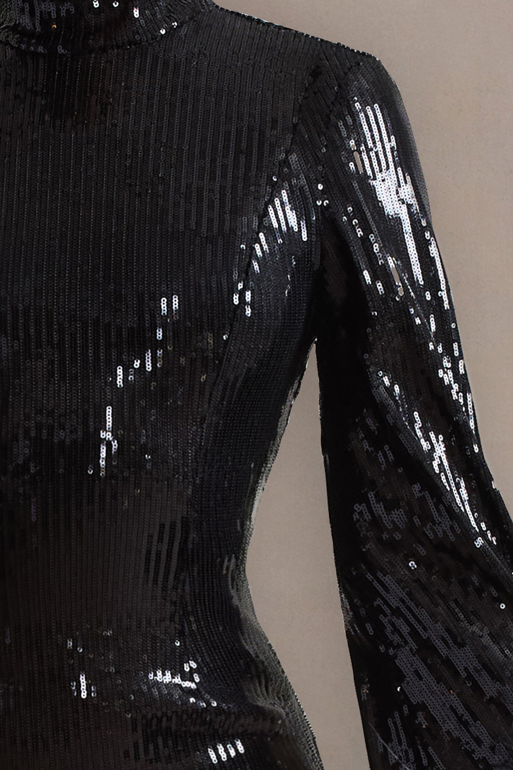 Cupid | Black Sequin High-Neck Mini Dress With Feather Cuffs-Sowoom