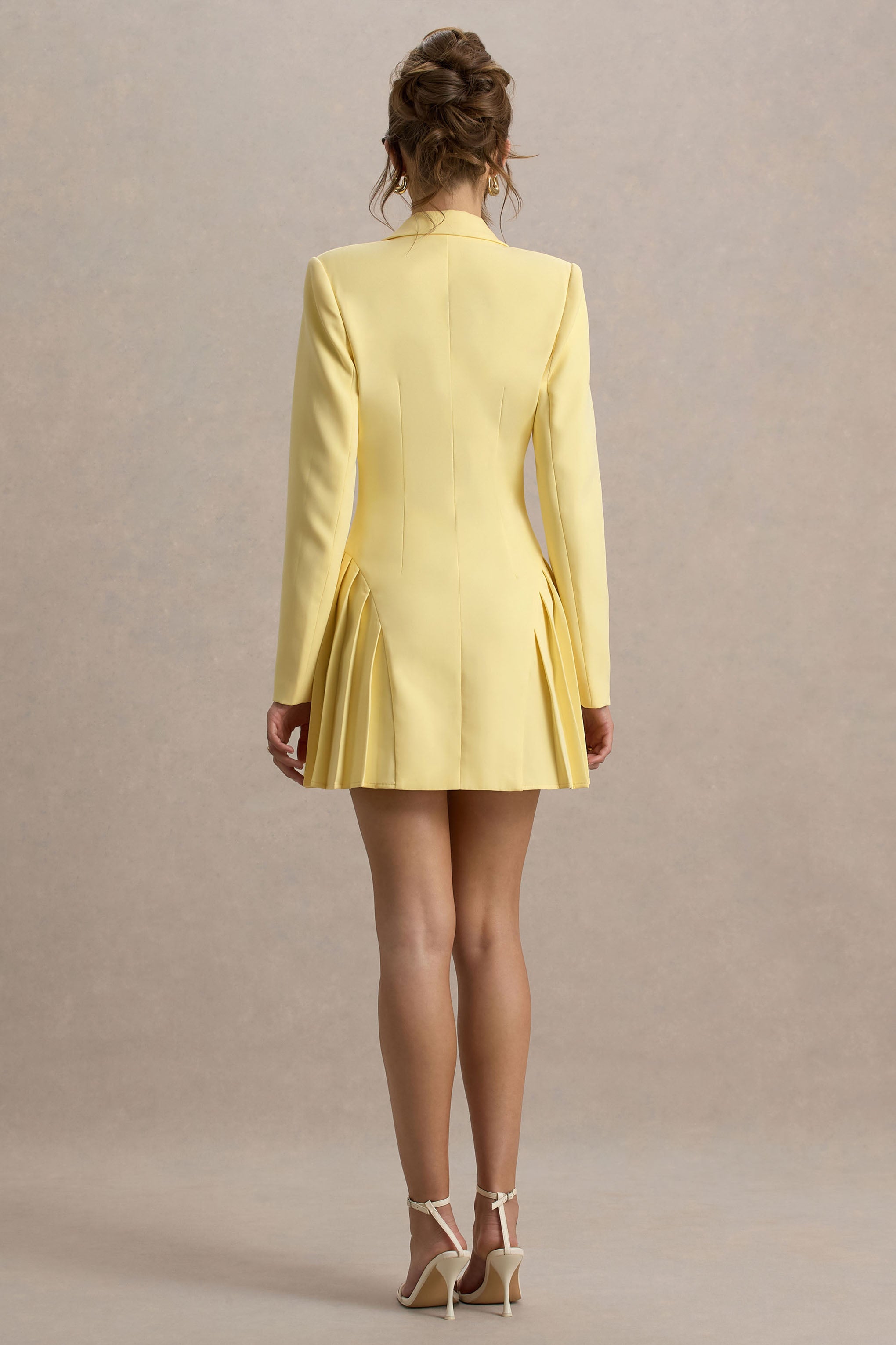Blossoming | Lemon Plunge-Neck Tailored Mini Dress With Pleating-Sowoom