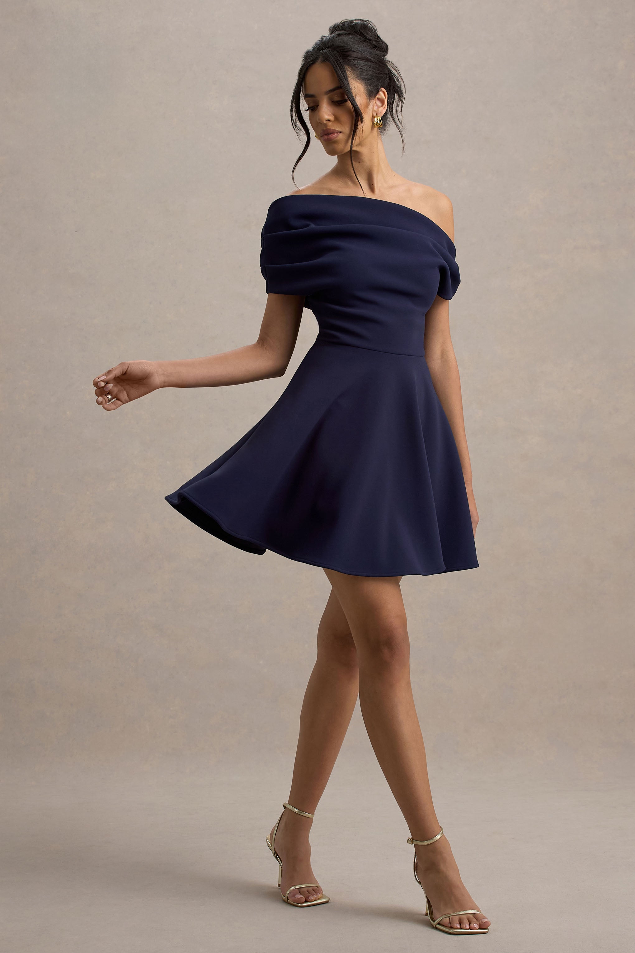 Agnes | Navy One-Shoulder Mini Dress-Sowoom