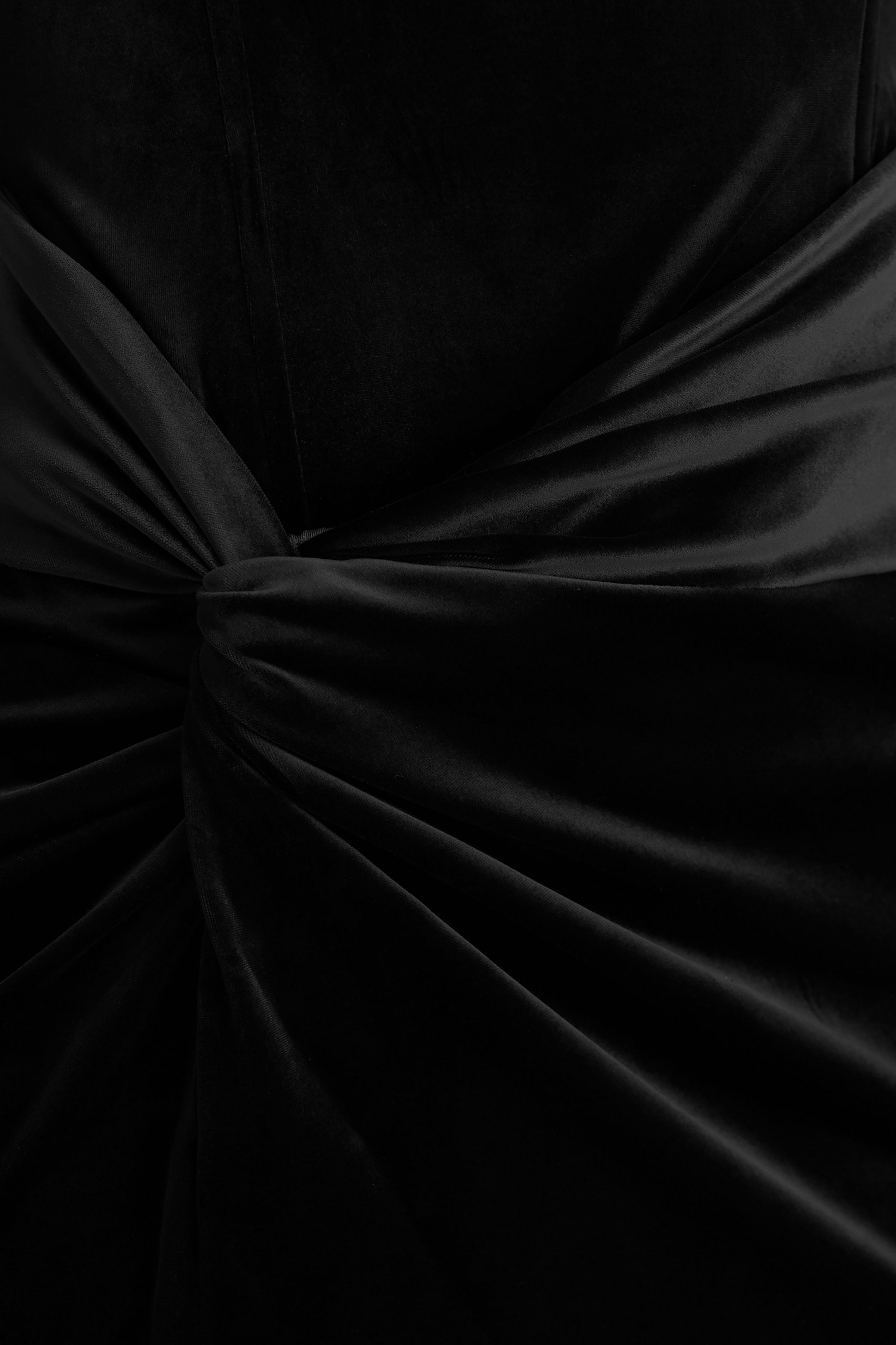 Fay | Black Velvet Corset Style Knot Maxi Dress-Sowoom