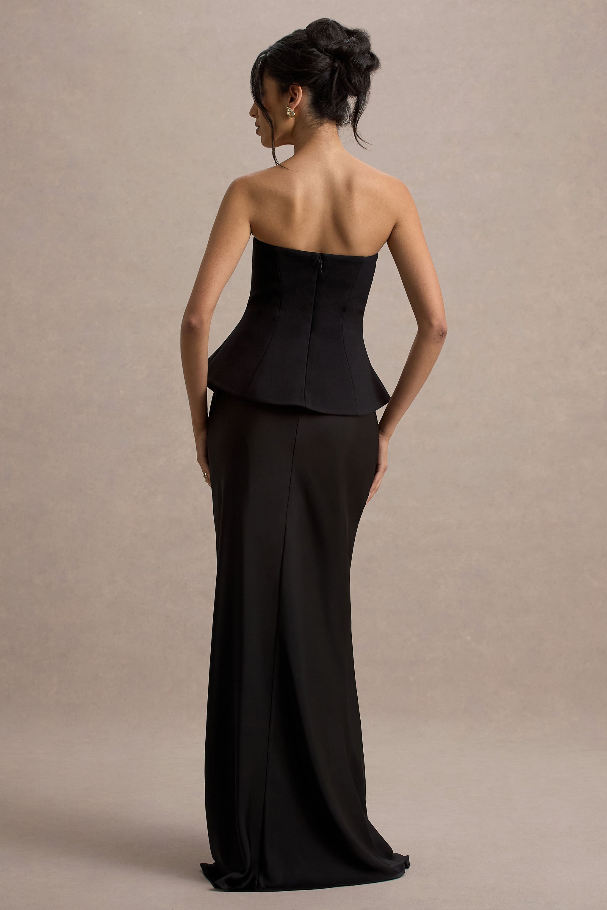 Ohio | Black Strapless Corset Maxi Dress-Sowoom