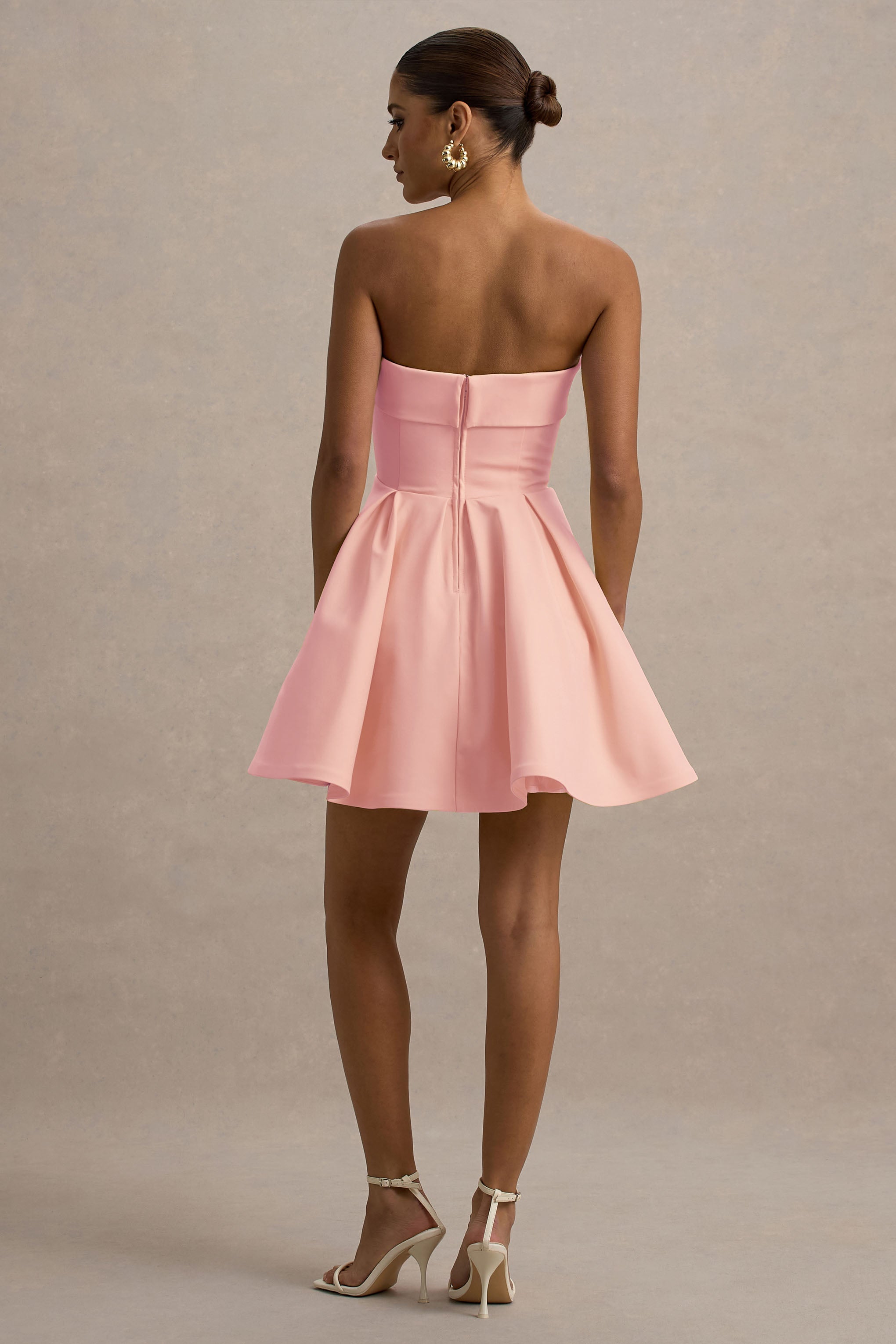 Bruna | Light Pink Bandeau Skater Mini Dress-Sowoom