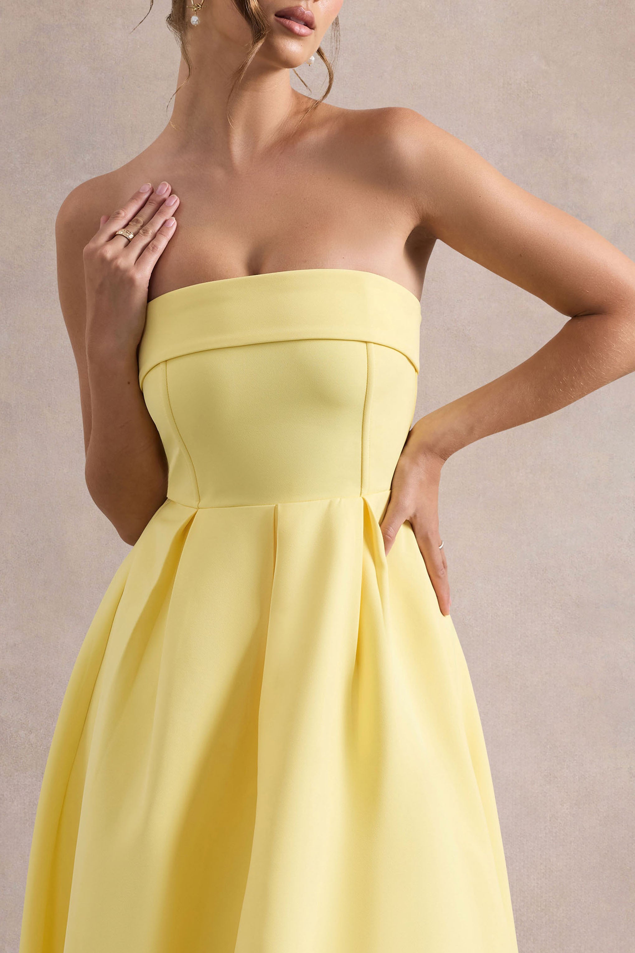 Annalise | Lemon Bandeau Skater Midi Dress-Sowoom