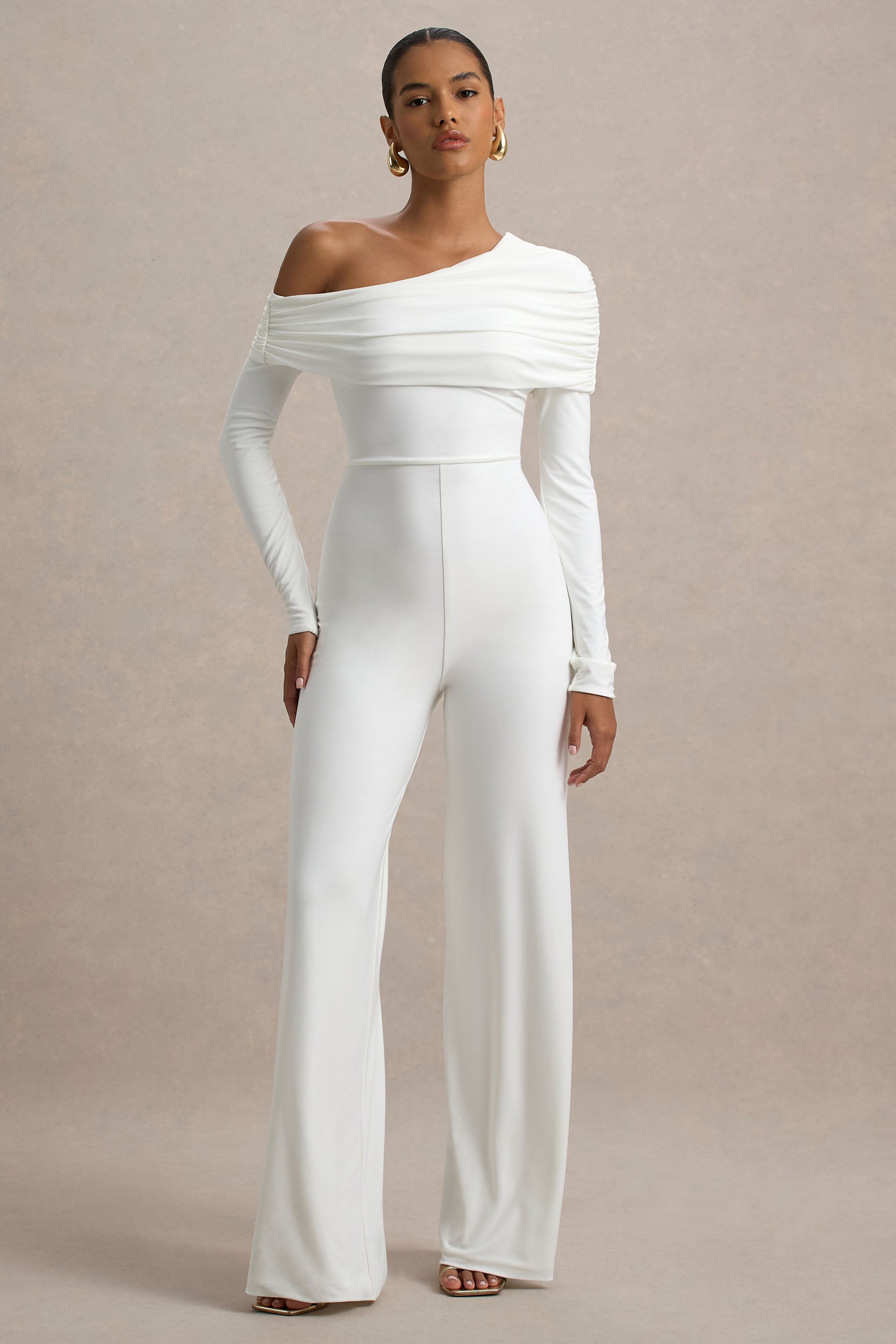 Gracious | White Jumpsuit With Asymmetric Neckline-Sowoom