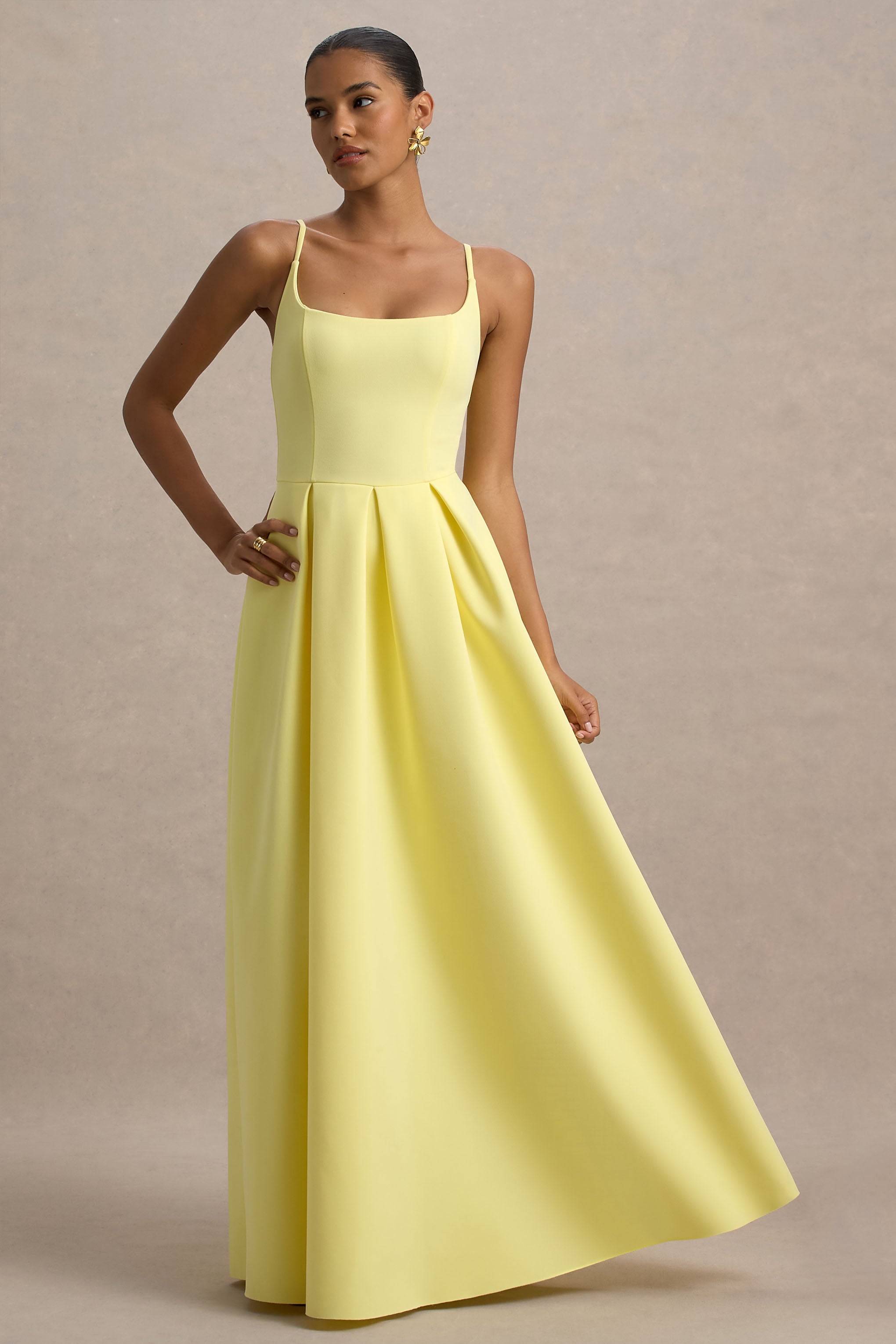 Bambina | Lemon Scoop-Neck Pleated Maxi Dress-Sowoom