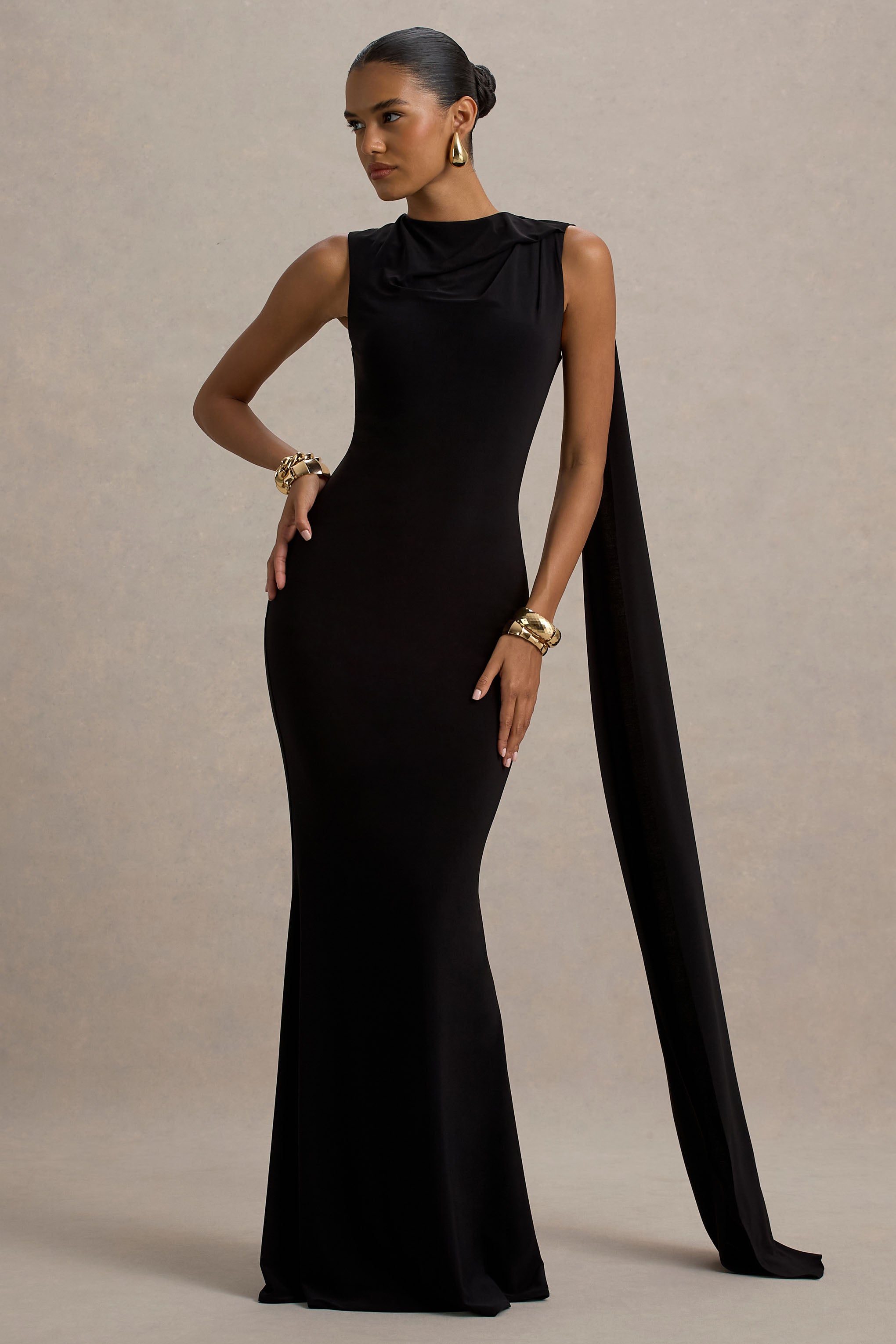 Mia | Black Maxi Dress With Sash-Sowoom