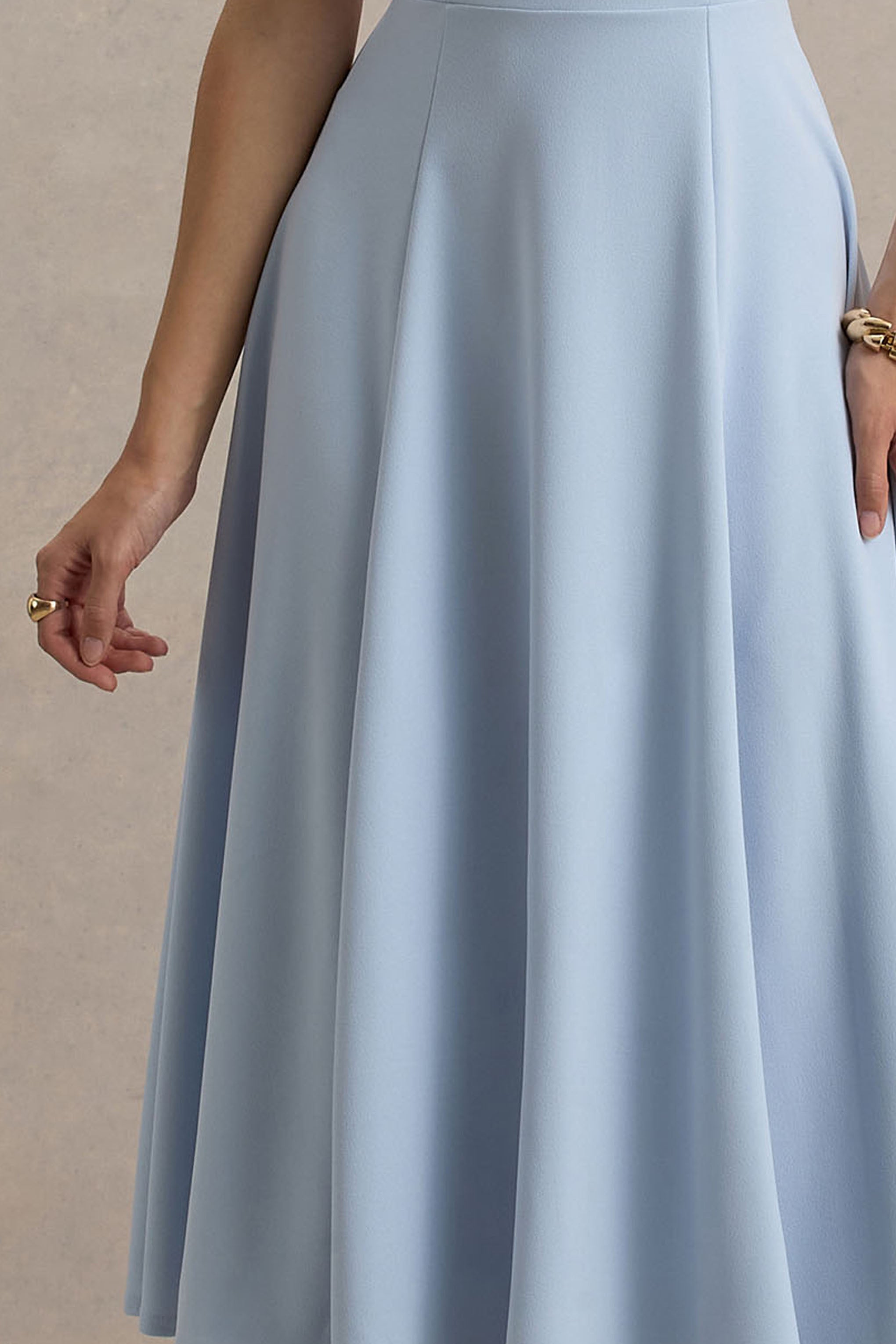 Auburn | Powder Blue Halter-Neck Midi Dress-Sowoom