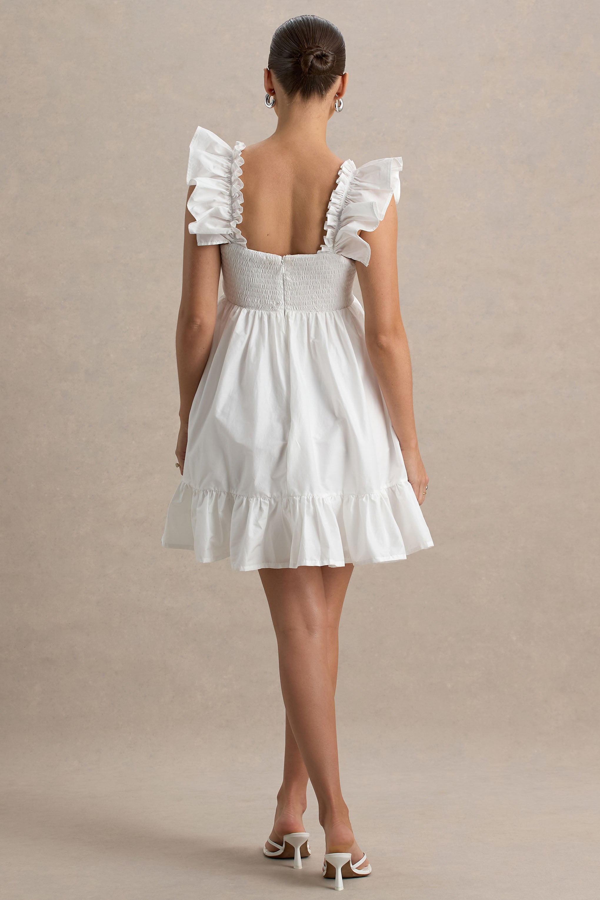 Dolly Daze | White Ruffle Sleeve Babydoll Maternity Mini Dress-Sowoom
