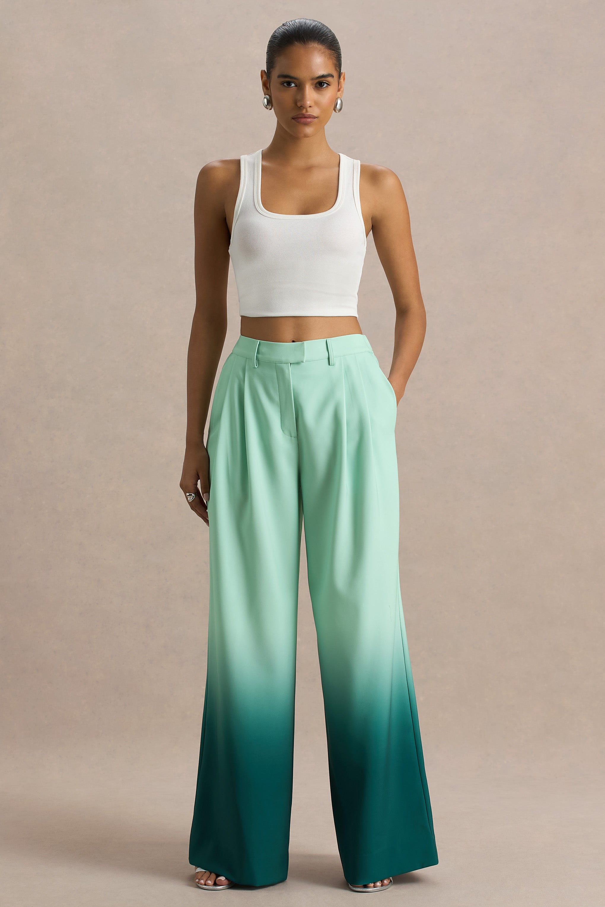 Safia | Emerald Ombre Satin Wide-Leg-Sowoom