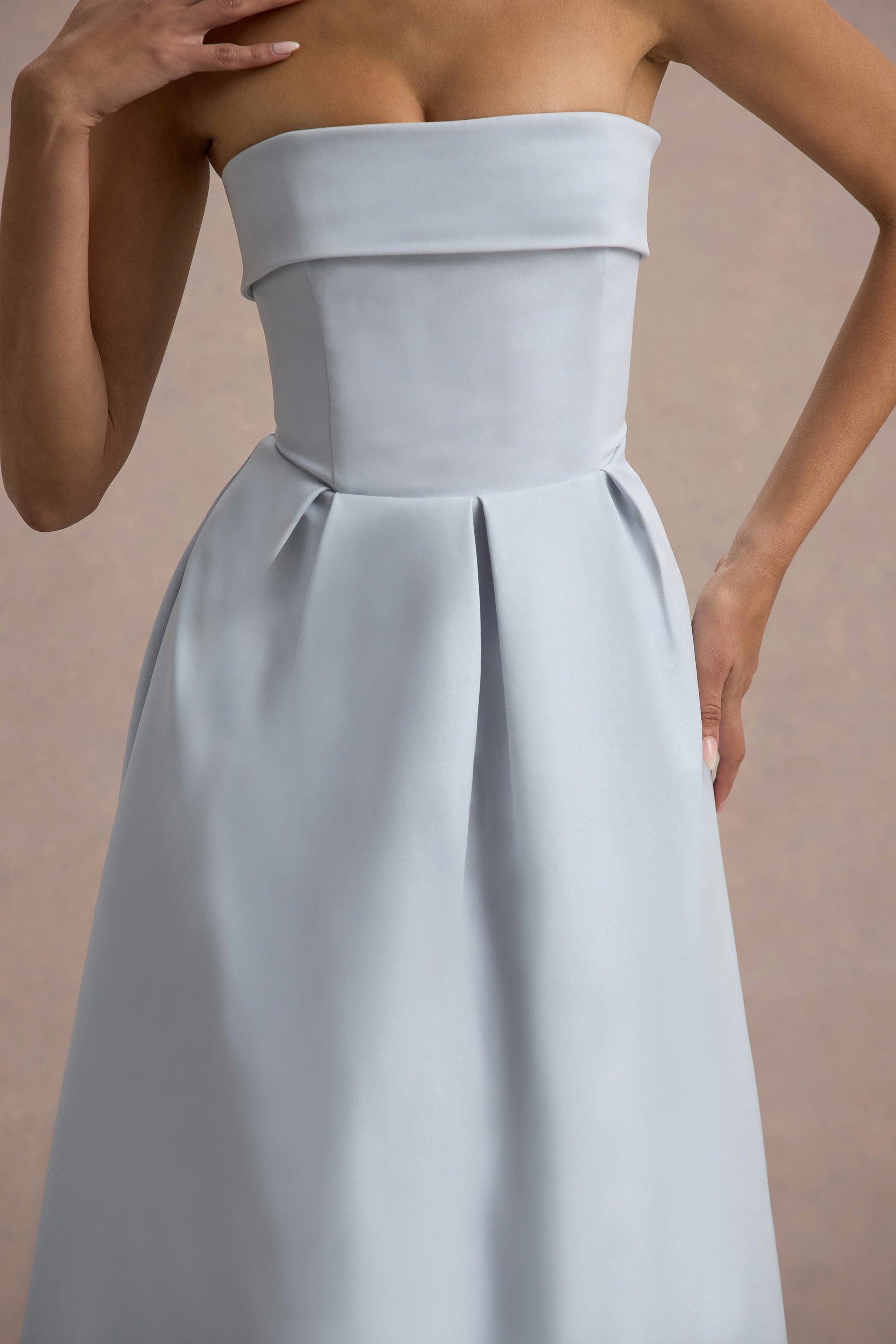 Maddalena | Powder Blue Bandeau Skater Maxi Dress-Sowoom