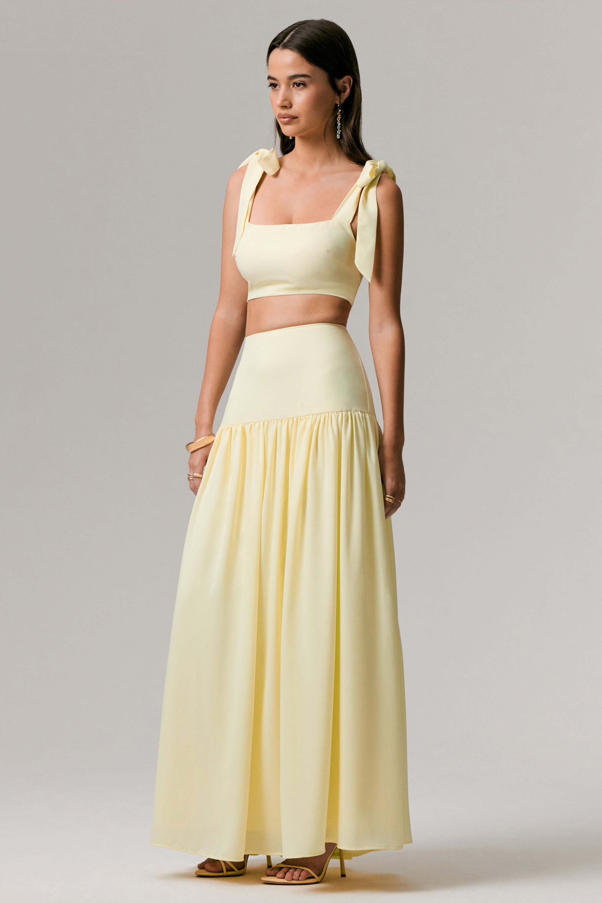 Reminiscent | Lemon Ruched Maxi Skirt-Sowoom