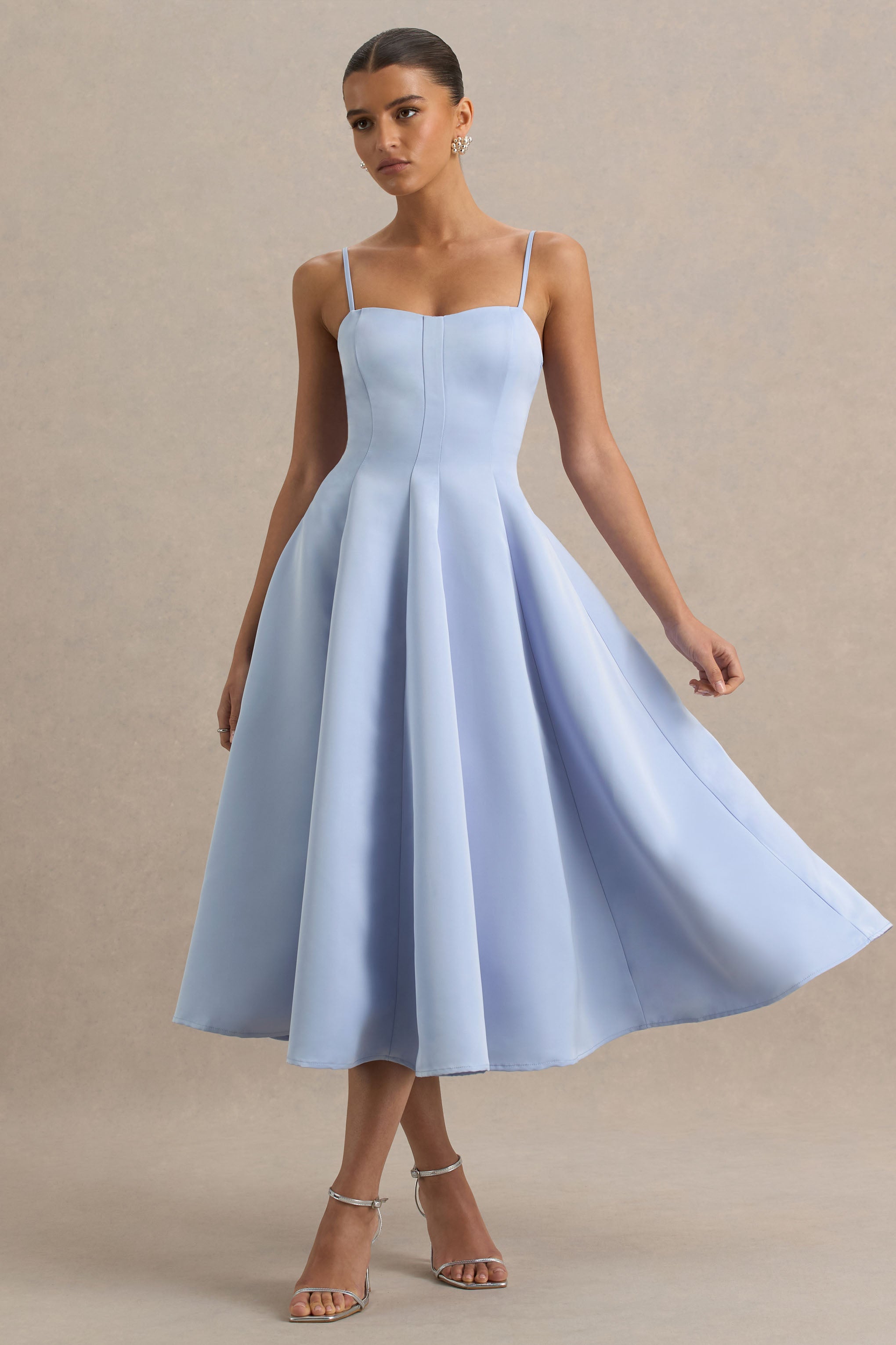 Mally | Powder Blue Sweetheart A-Line Midi Dress-Sowoom