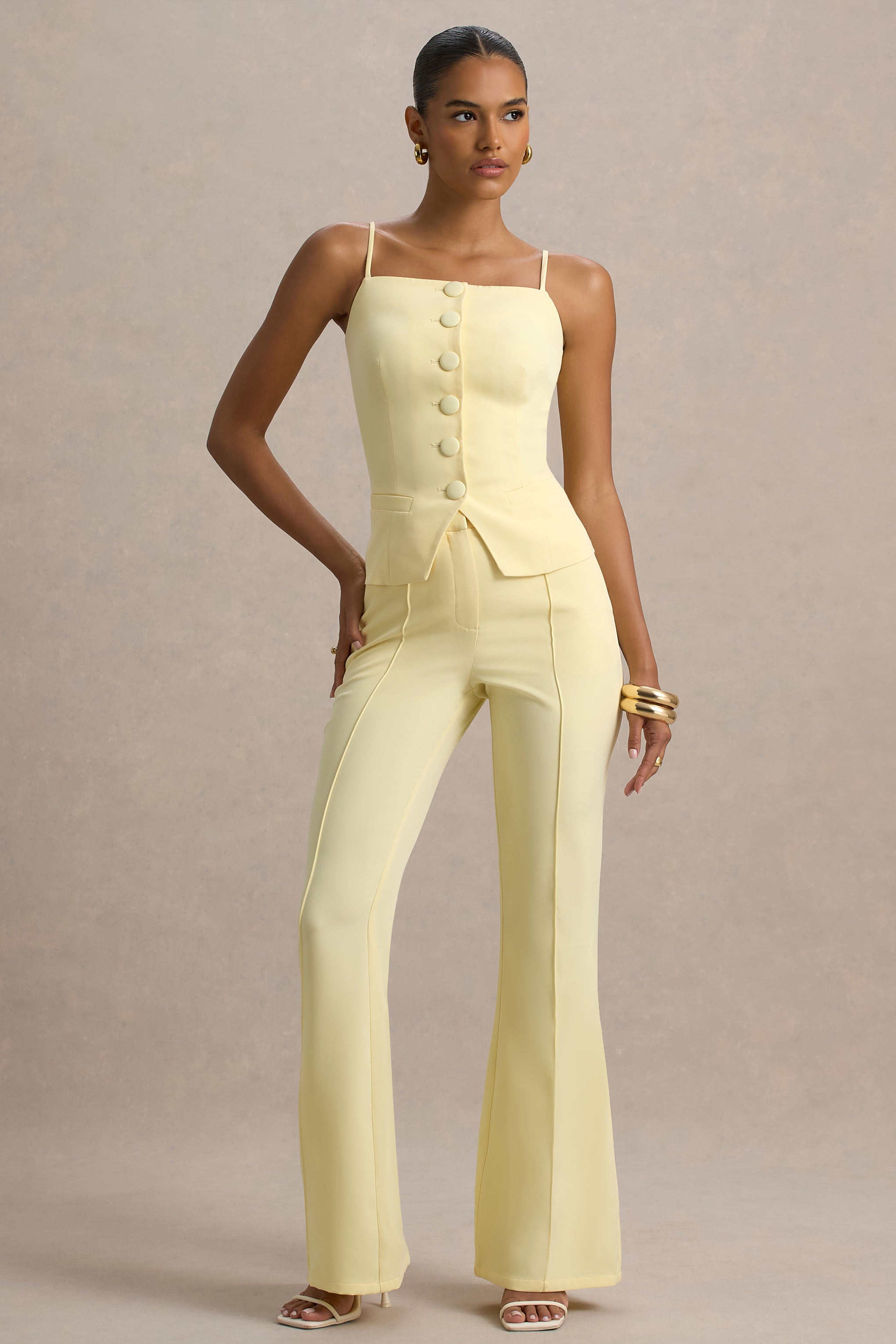 Jada | Lemon Tailored Flared-Leg Trousers-Sowoom