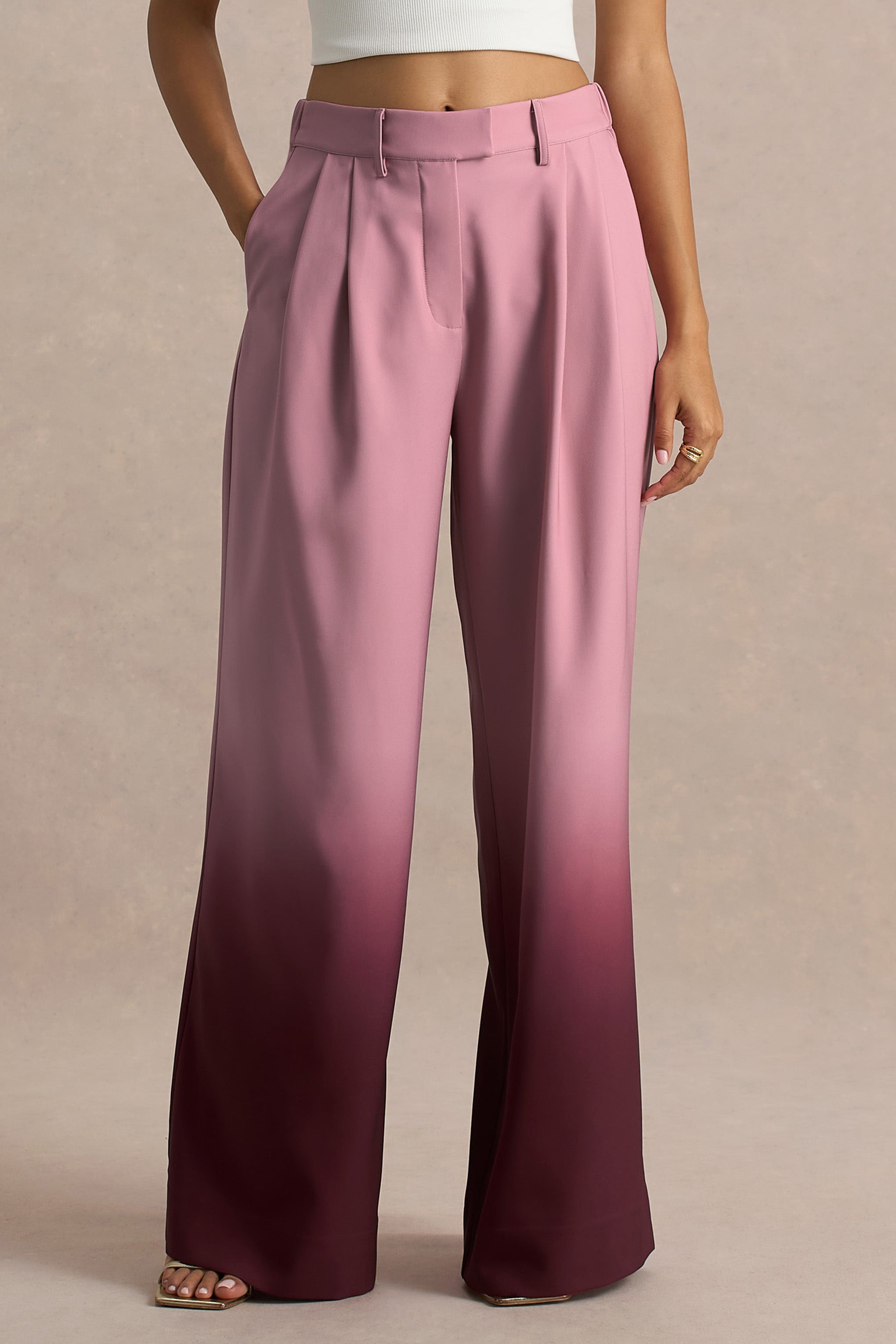 Safia | Cherry Ombre Satin Wide-Leg Trousers-Sowoom