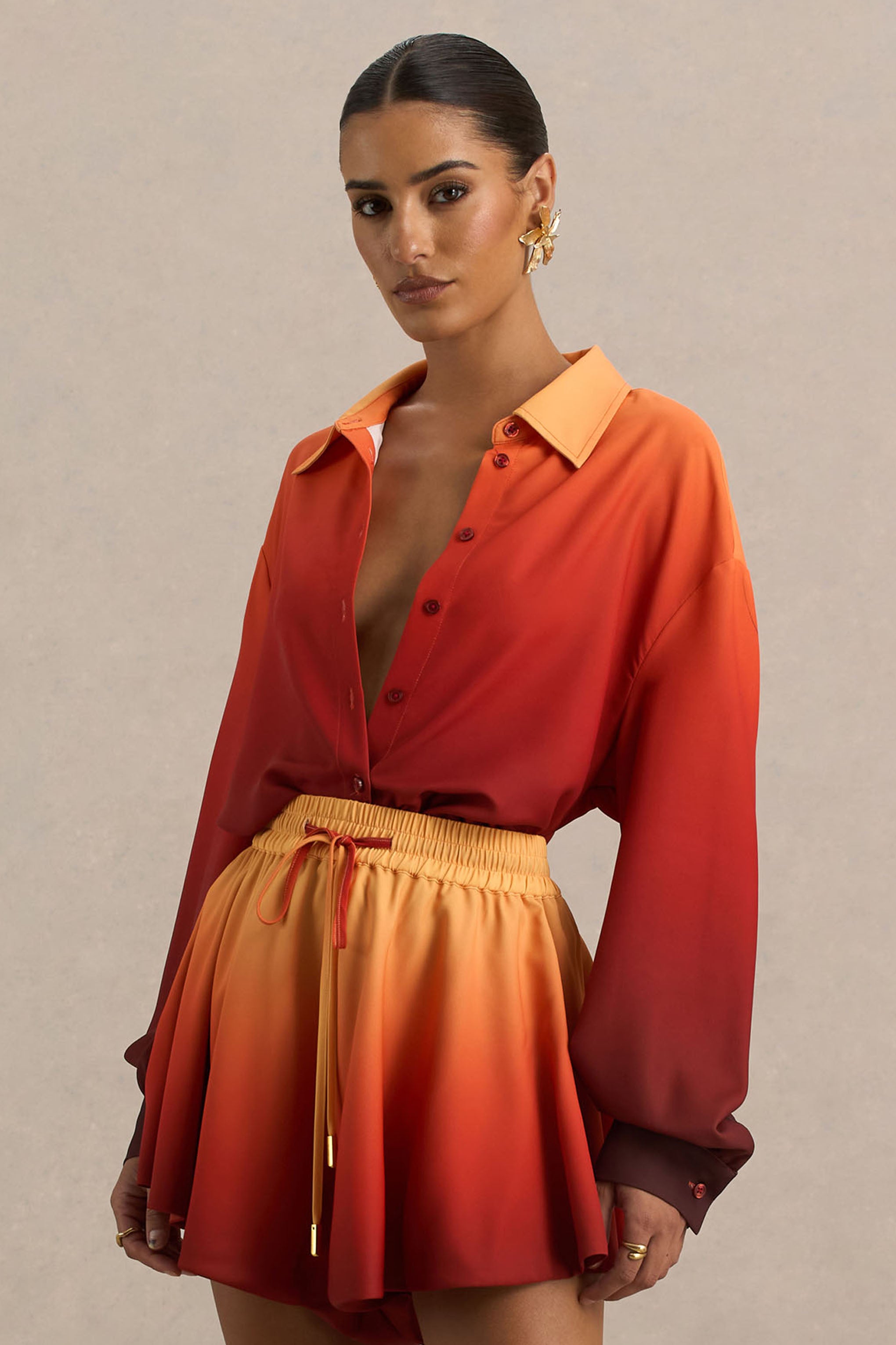 Rowan | Ombre Satin Shirt with Plunge Neckline-Sowoom