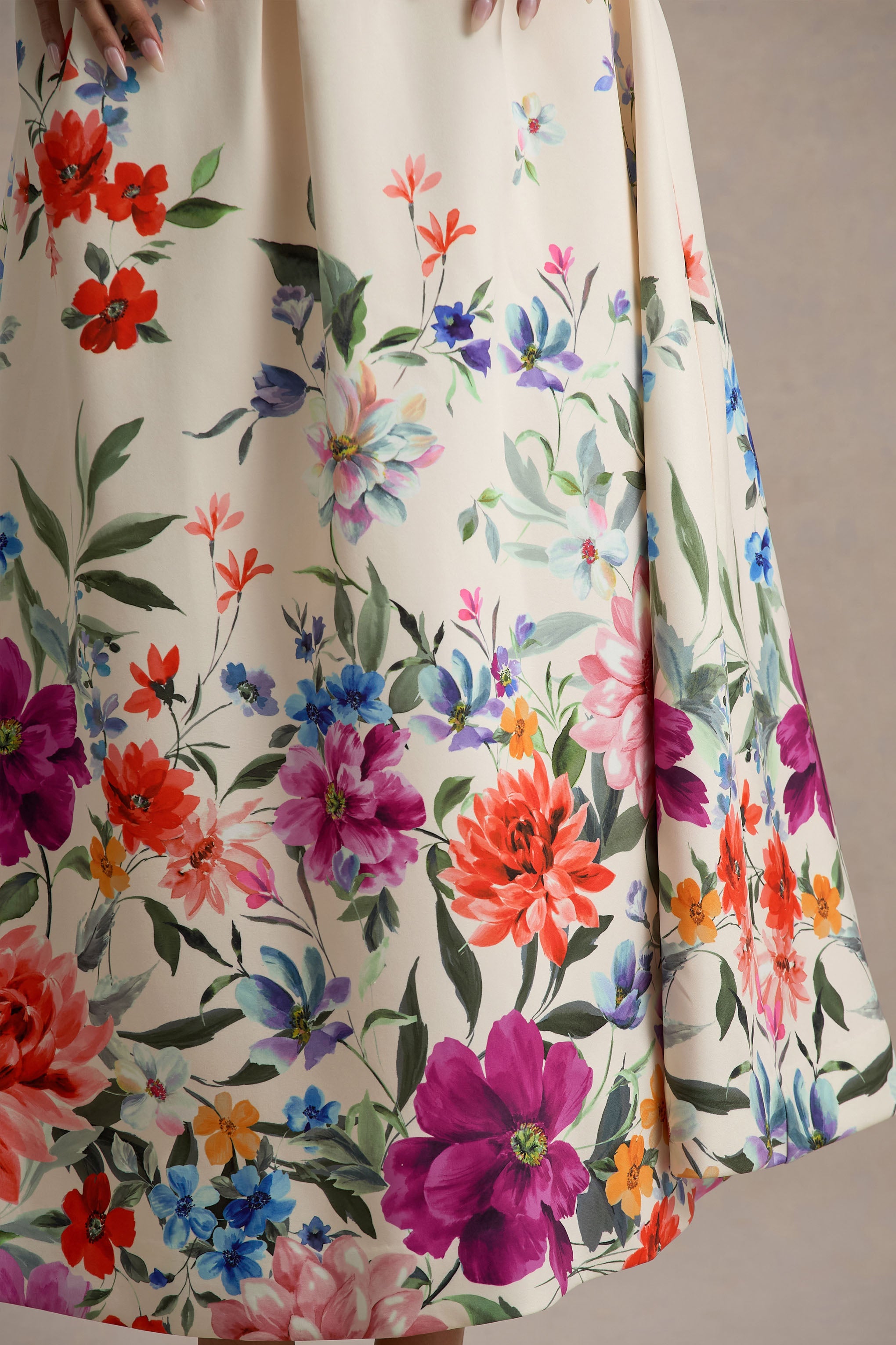 Annalise | Light Pink Floral Print Bandeau Skater Midi Dress-Sowoom