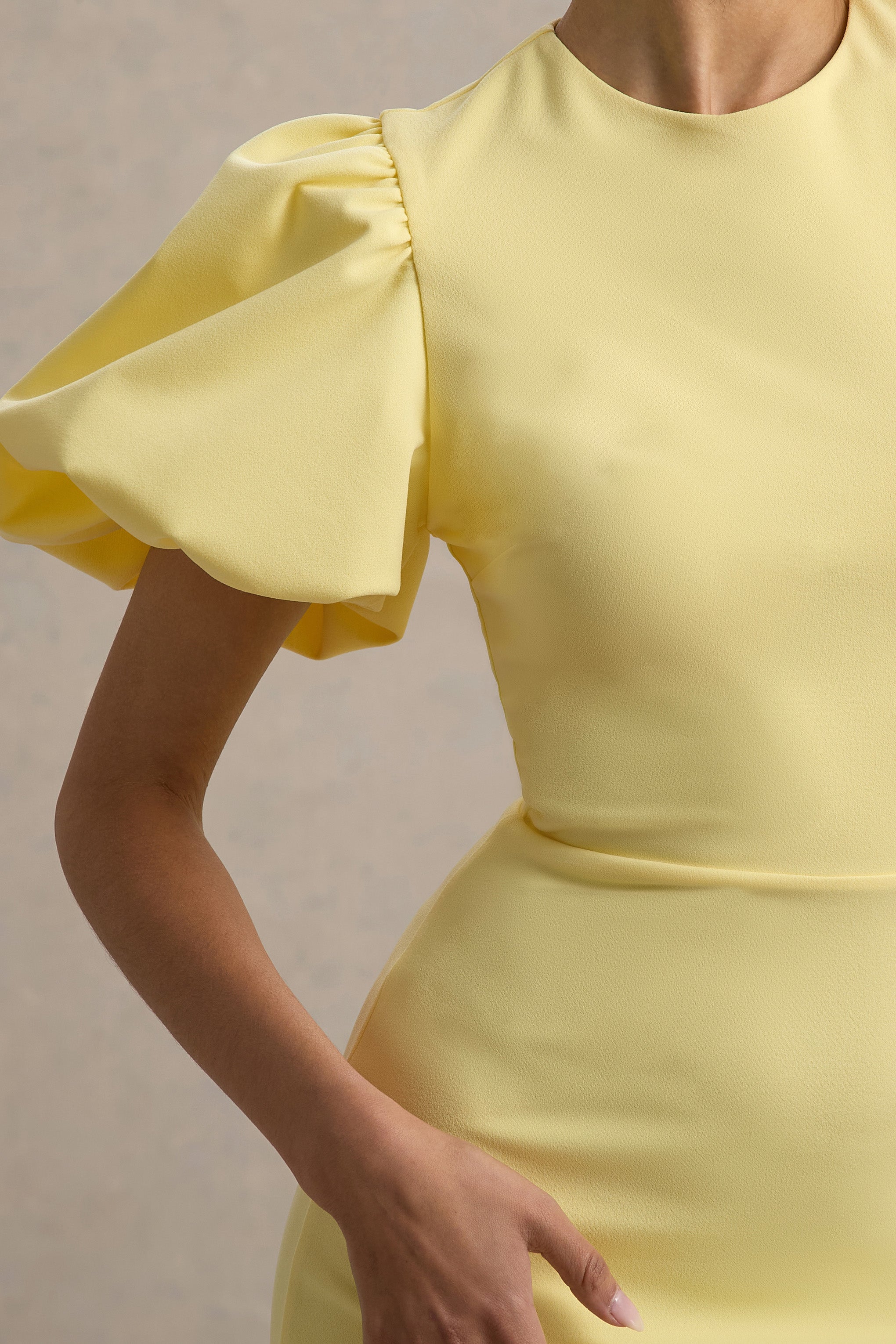 Dakota | Lemon Puff-Sleeve Midi Dress-Sowoom
