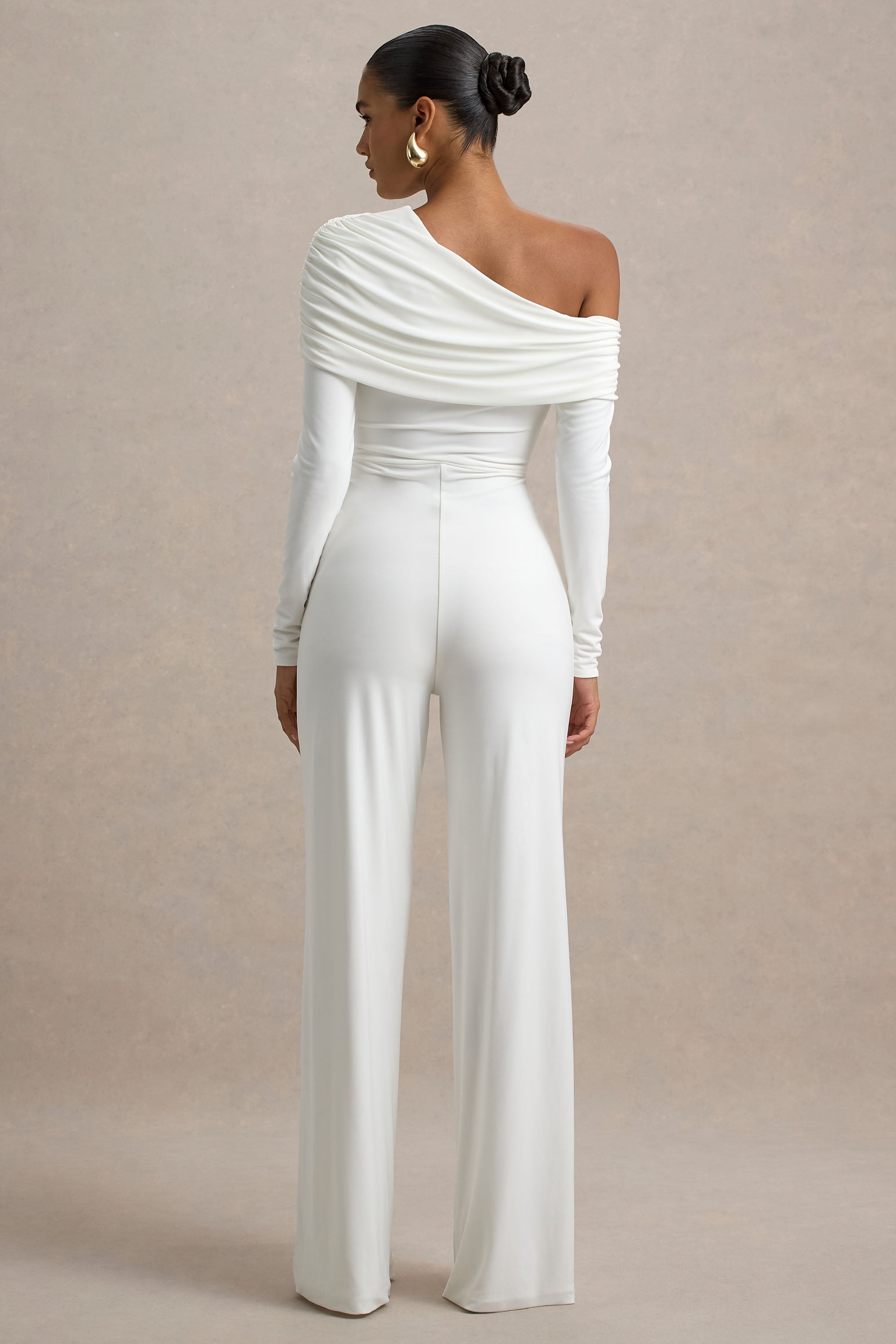 Gracious | White Jumpsuit With Asymmetric Neckline-Sowoom