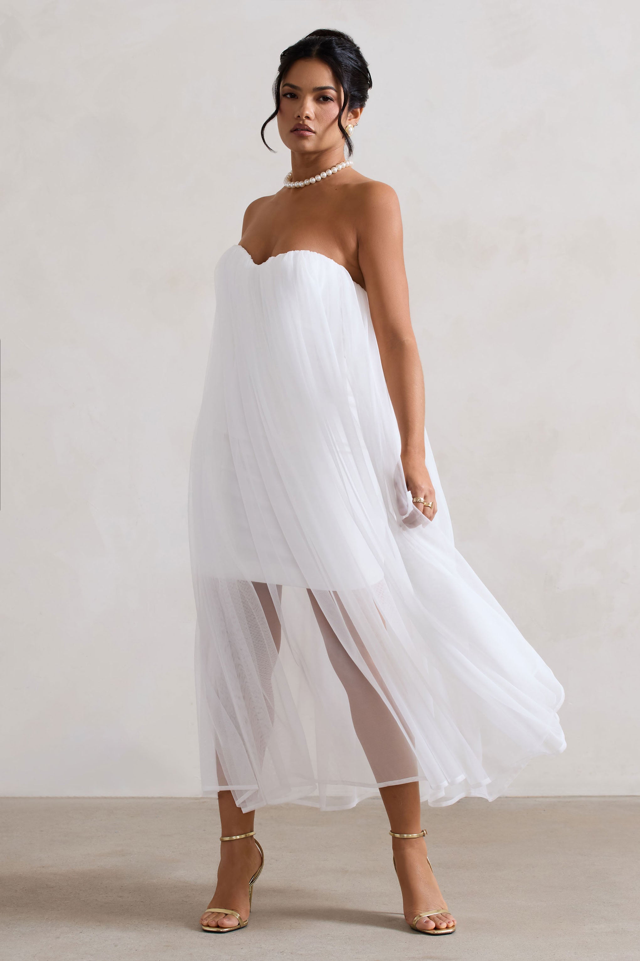 Dreamland | Ivory Sweetheart Corset Mini Dress With Tulle Overlay-Sowoom