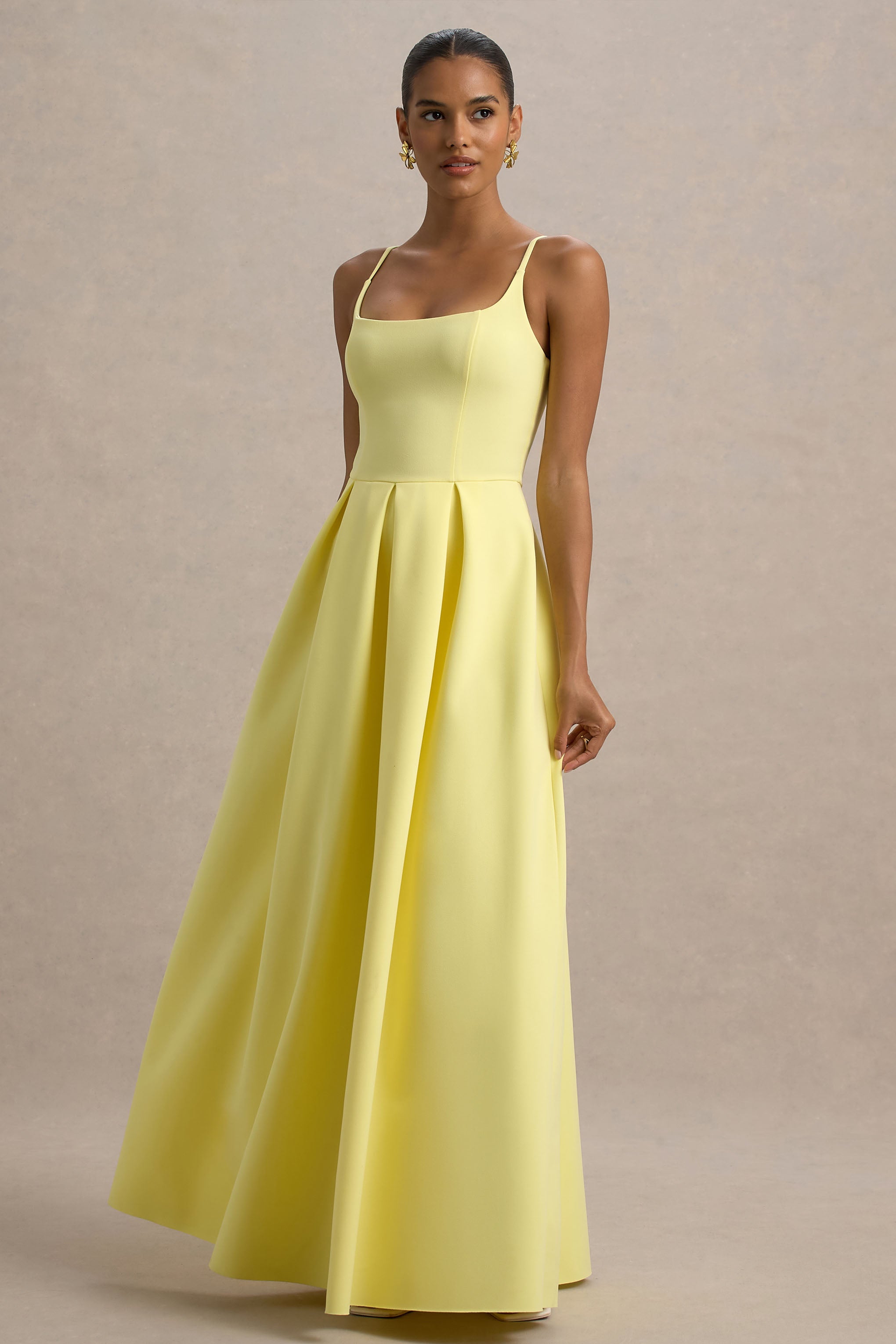 Bambina | Lemon Scoop-Neck Pleated Maxi Dress-Sowoom