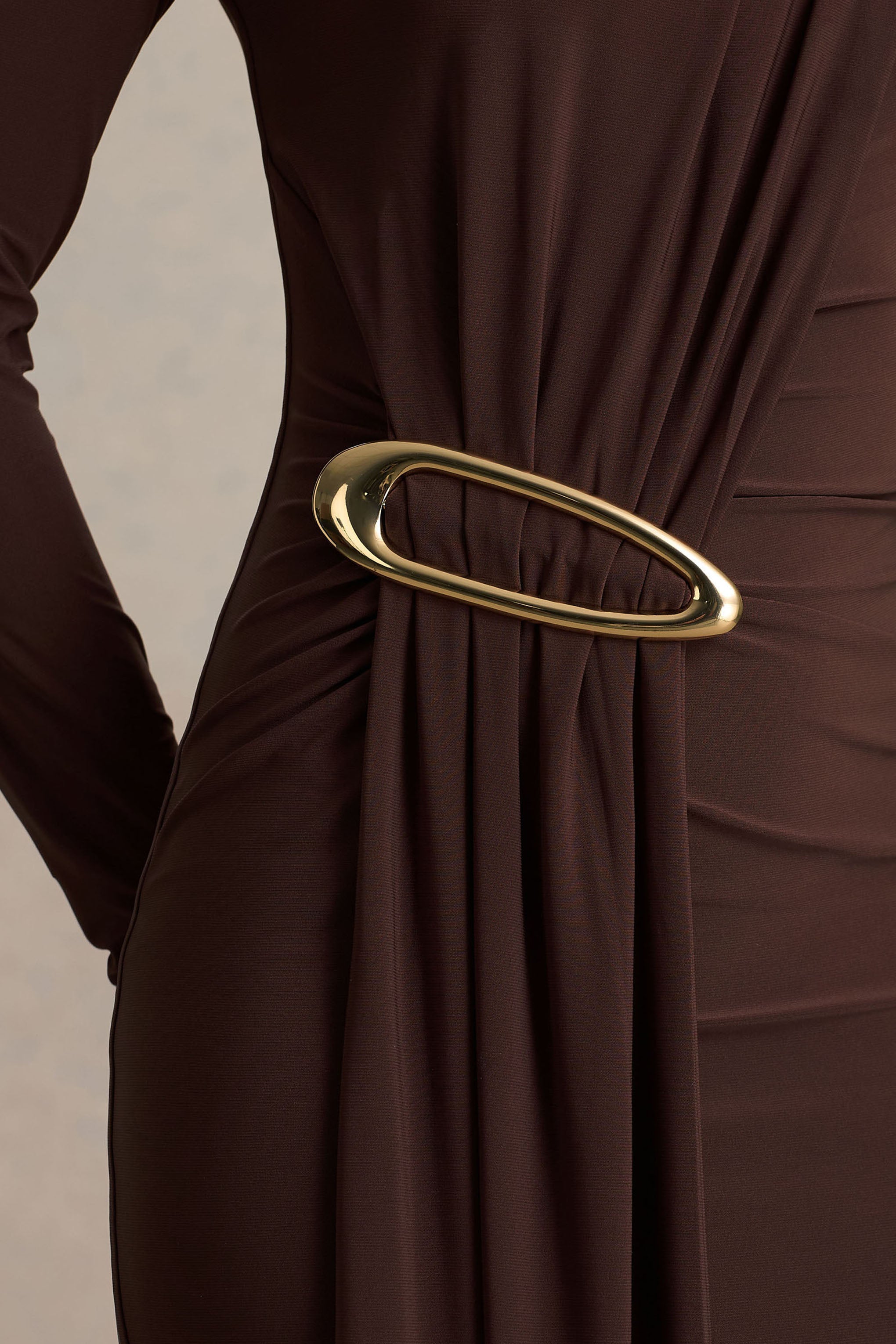 Zadie | Brown High-Neck Maxi Dress With Gathered-Detail-Sowoom