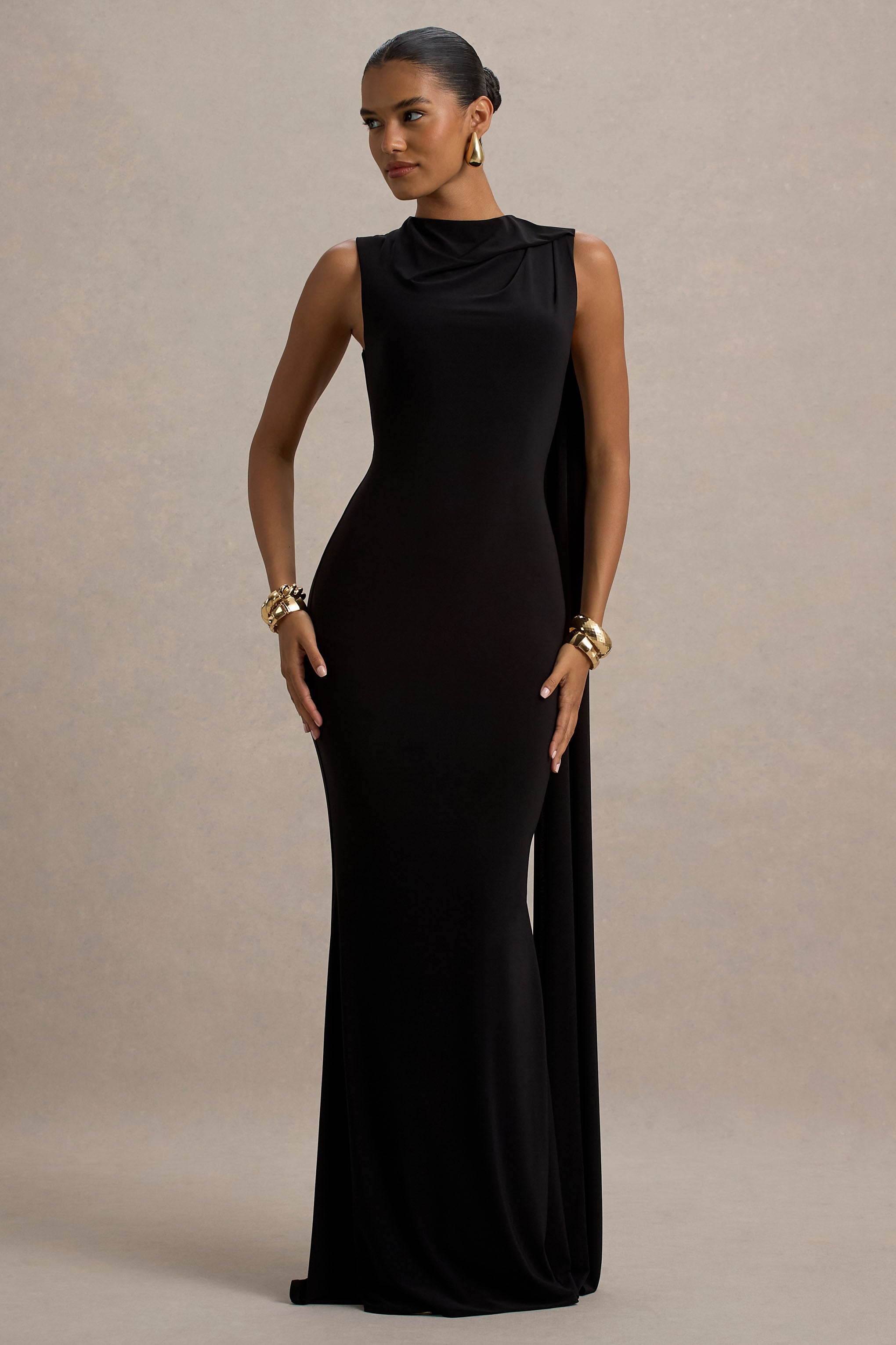 Mia | Black Maxi Dress With Sash-Sowoom