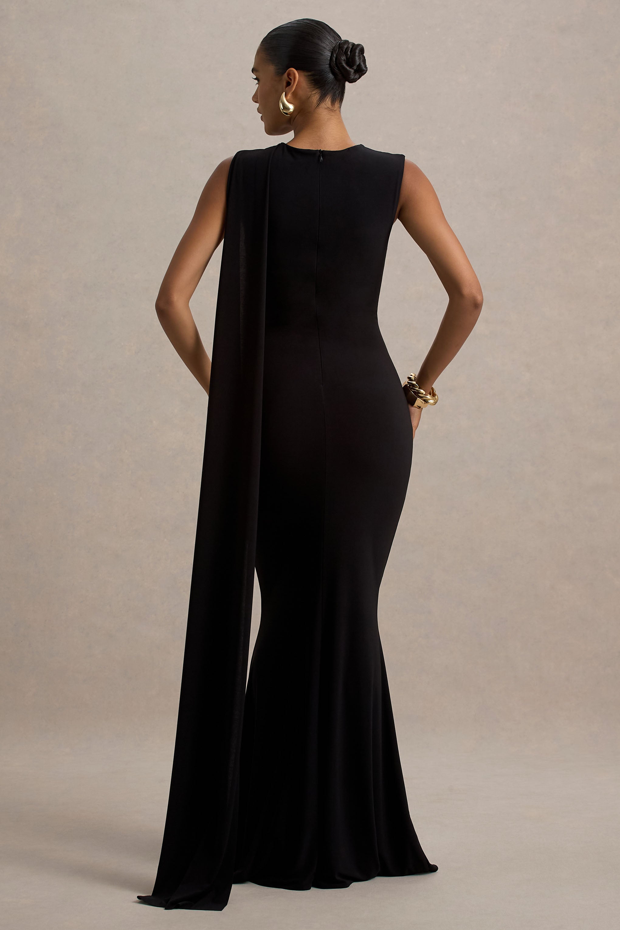 Mia | Black Maxi Dress With Sash-Sowoom