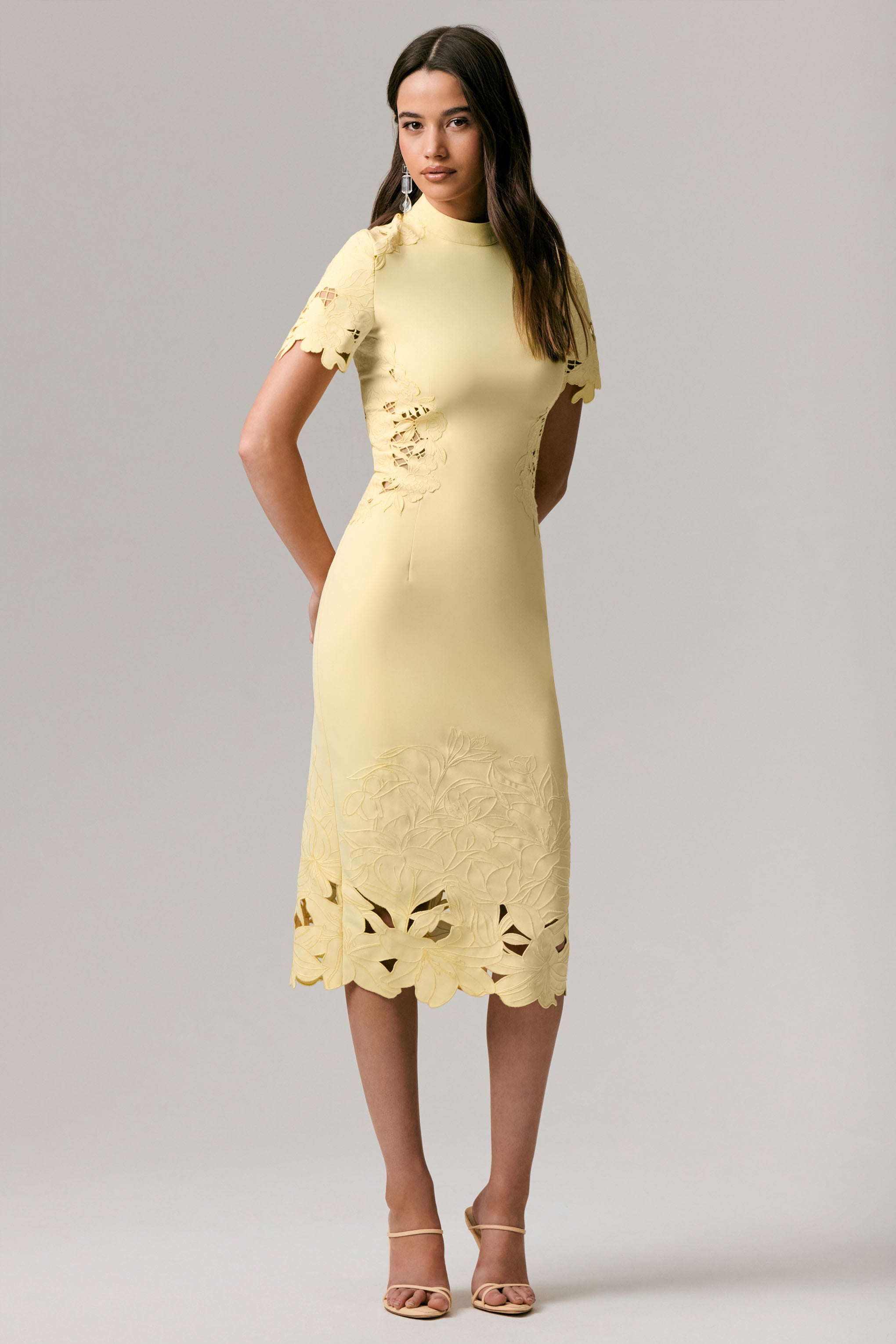 Guest List | Lemon High-Neck Midi Dress With Cut-Out Crochet Detailing-Sowoom