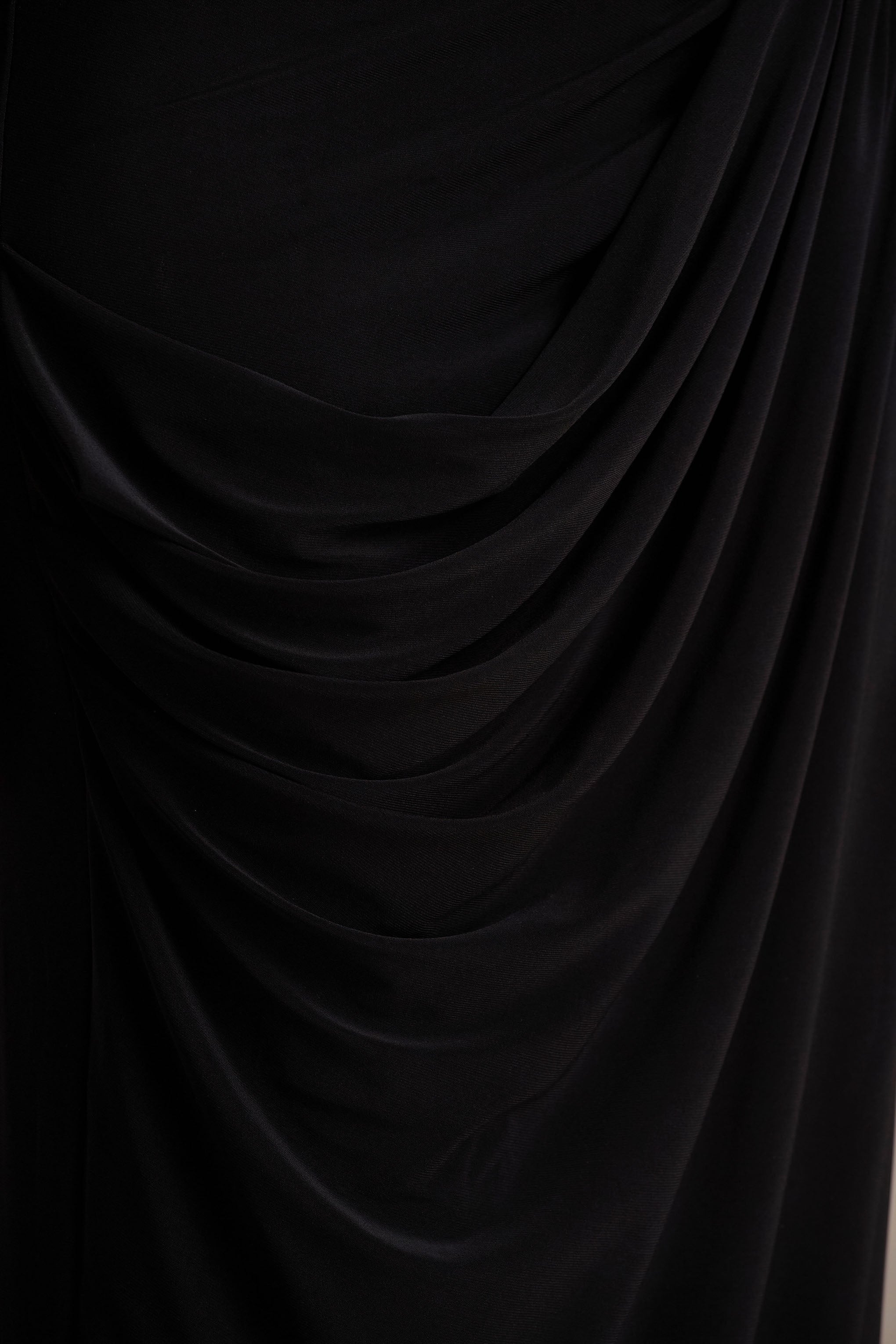 Avaline | Black Wrap Maxi Skirt With Ruched Detailing-Sowoom