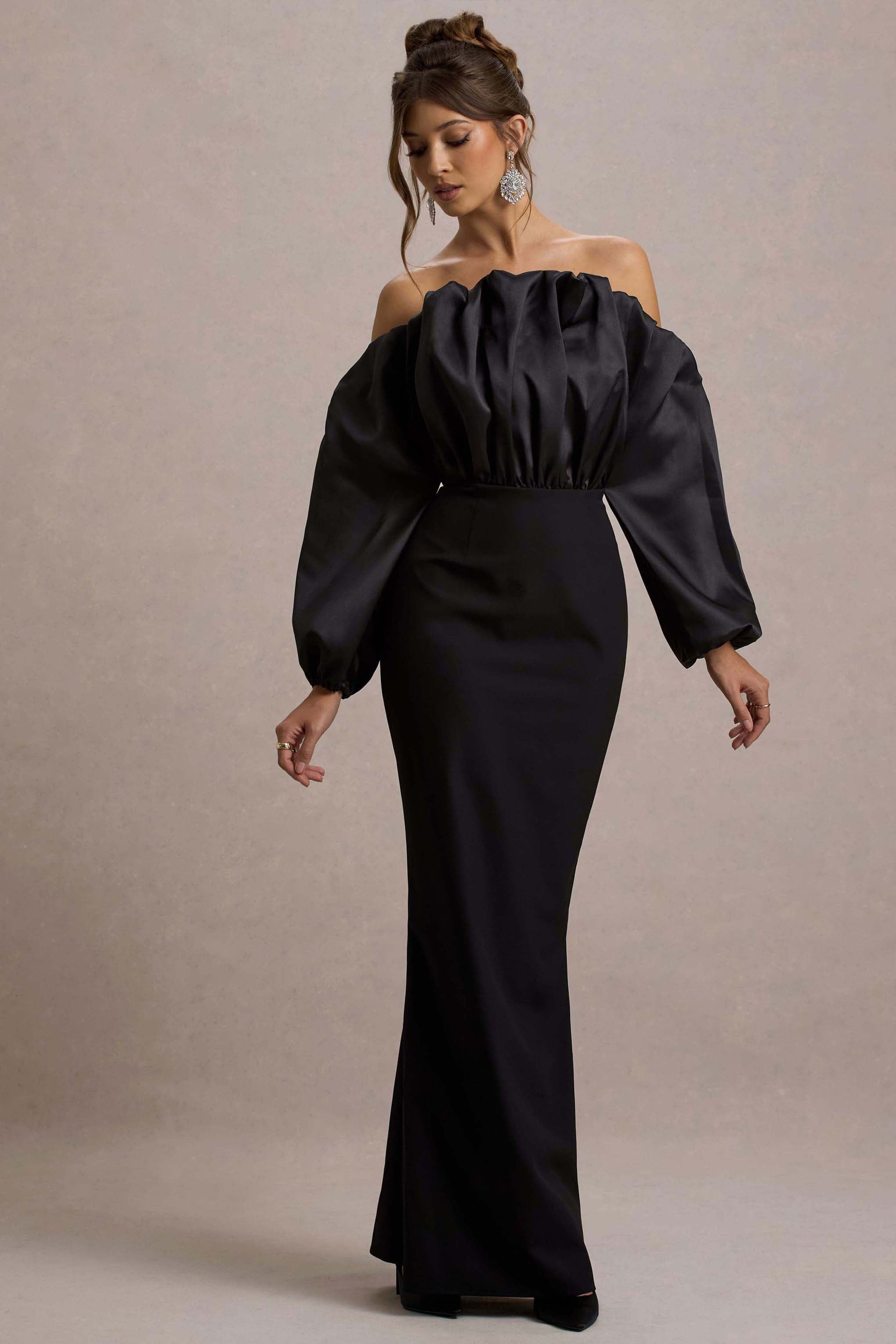 Cyrene | Black Ruffled Maxi Dress-Sowoom