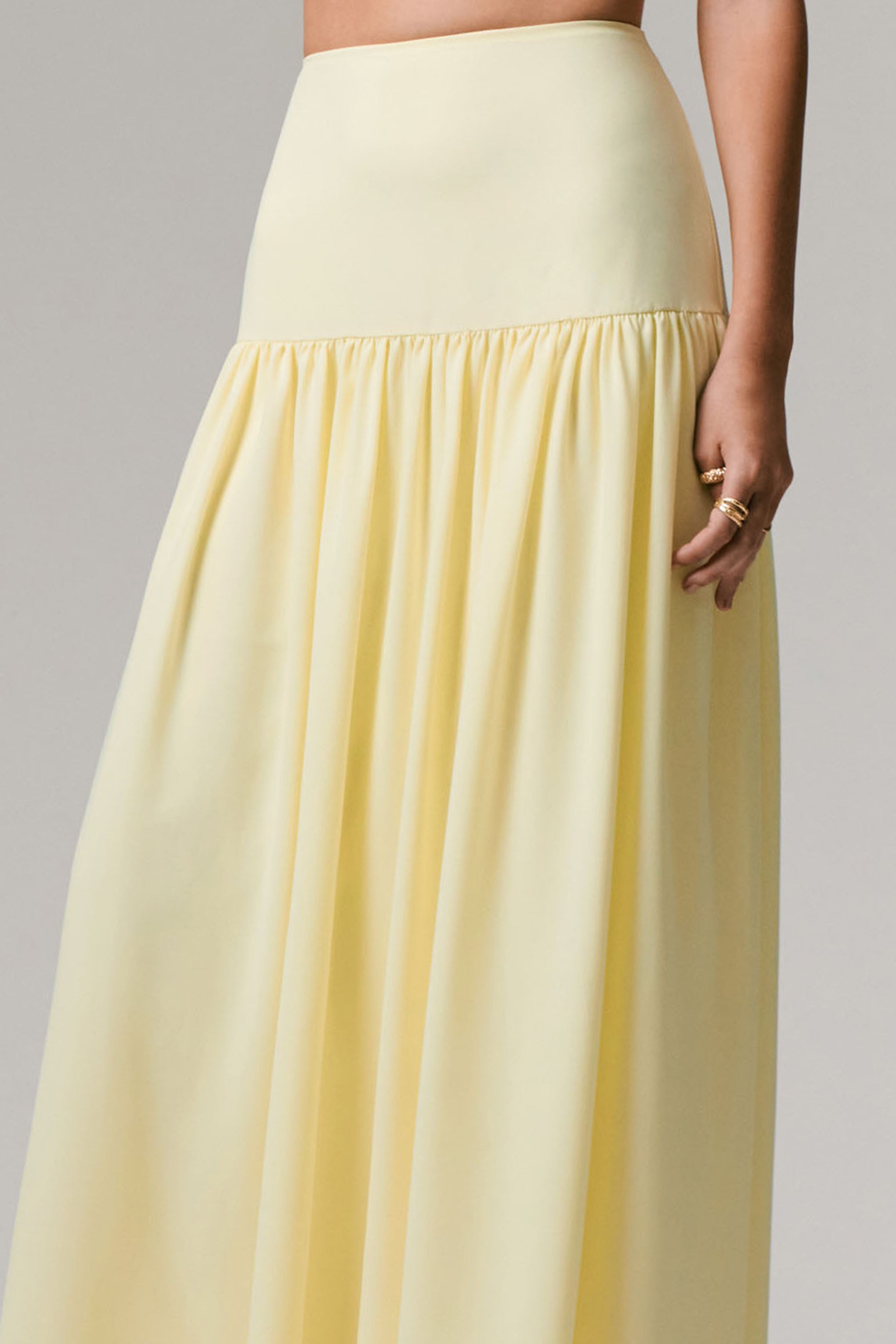 Reminiscent | Lemon Ruched Maxi Skirt-Sowoom