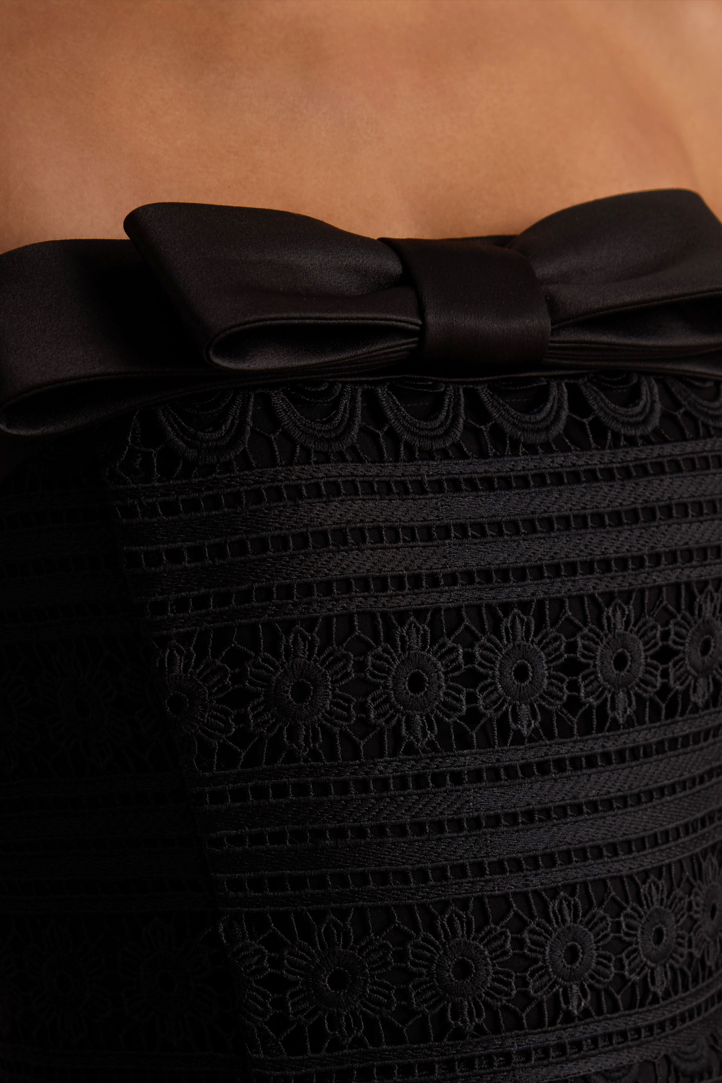 Kerry | Black Lace Bandeau Mini Dress With Bow-Detail-Sowoom