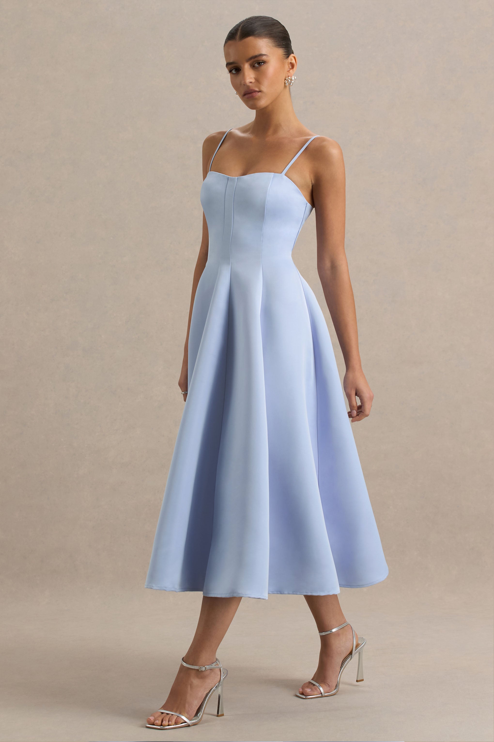 Mally | Powder Blue Sweetheart A-Line Midi Dress-Sowoom