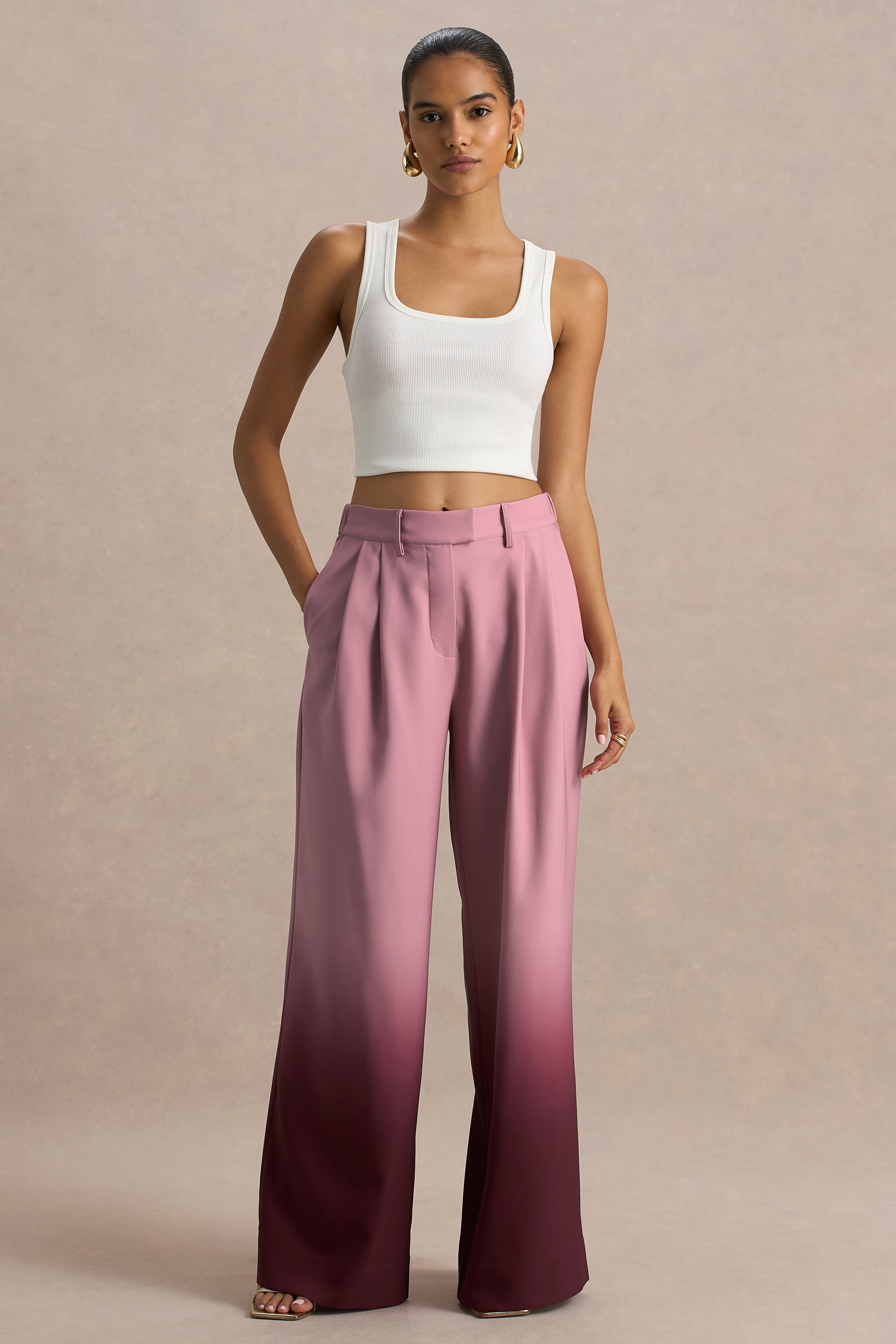 Safia | Cherry Ombre Satin Wide-Leg Trousers-Sowoom