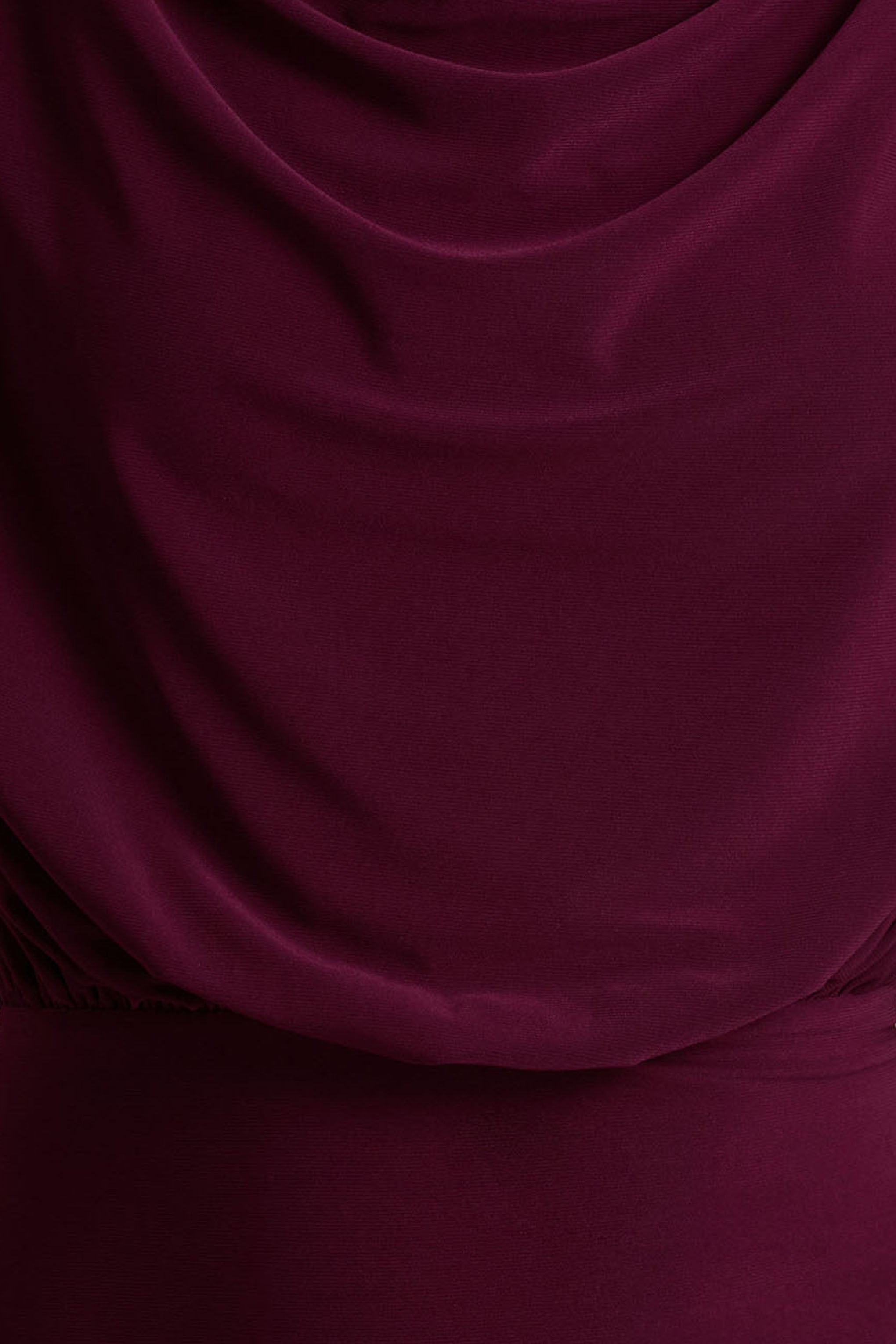 Hermia | Burgundy High-Neck Midi Dress-Sowoom
