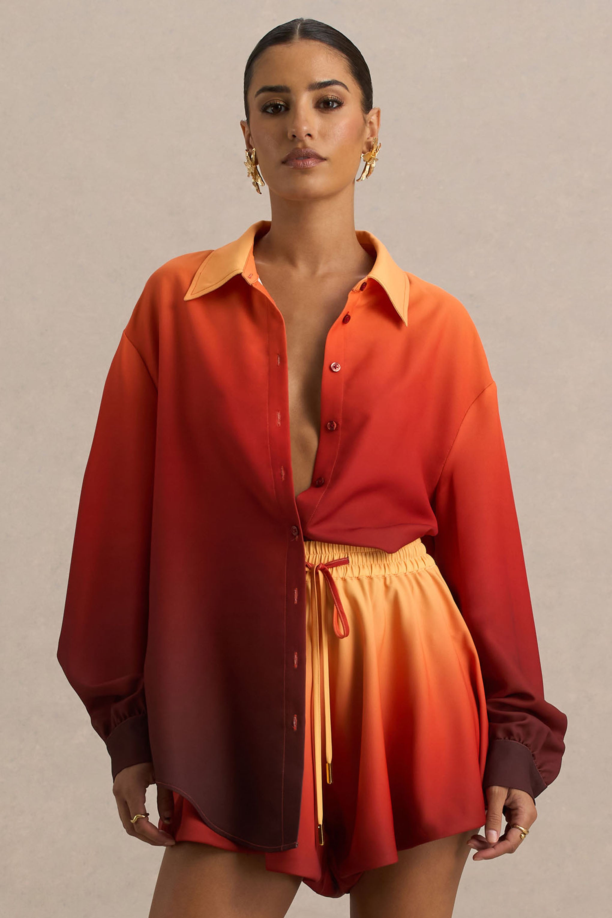 Rowan | Ombre Satin Shirt with Plunge Neckline-Sowoom