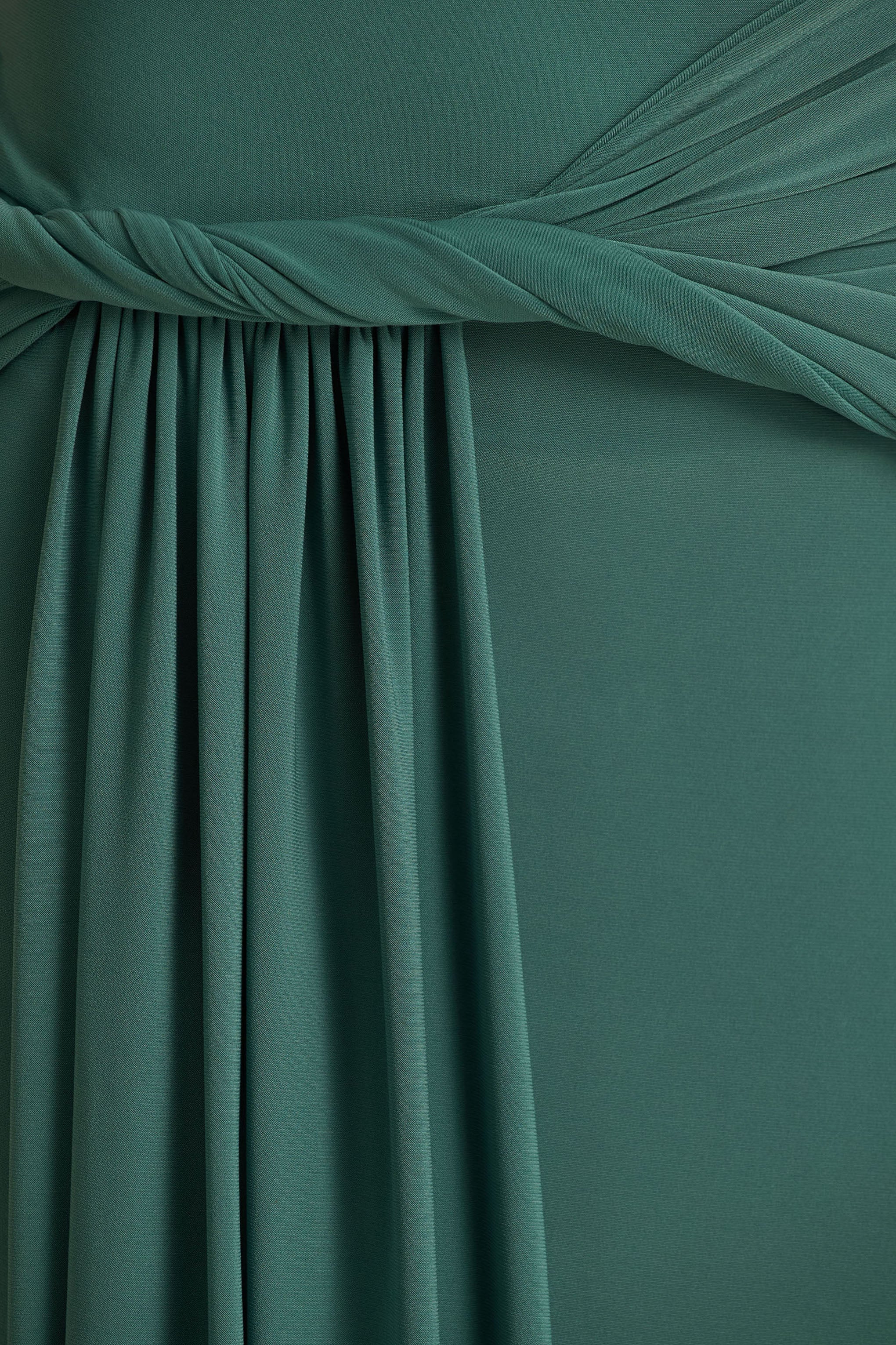 Tulisa | Green Asymmetric-Neck Maxi Dress With Twist Sleeves And Ruched Detailing-Sowoom