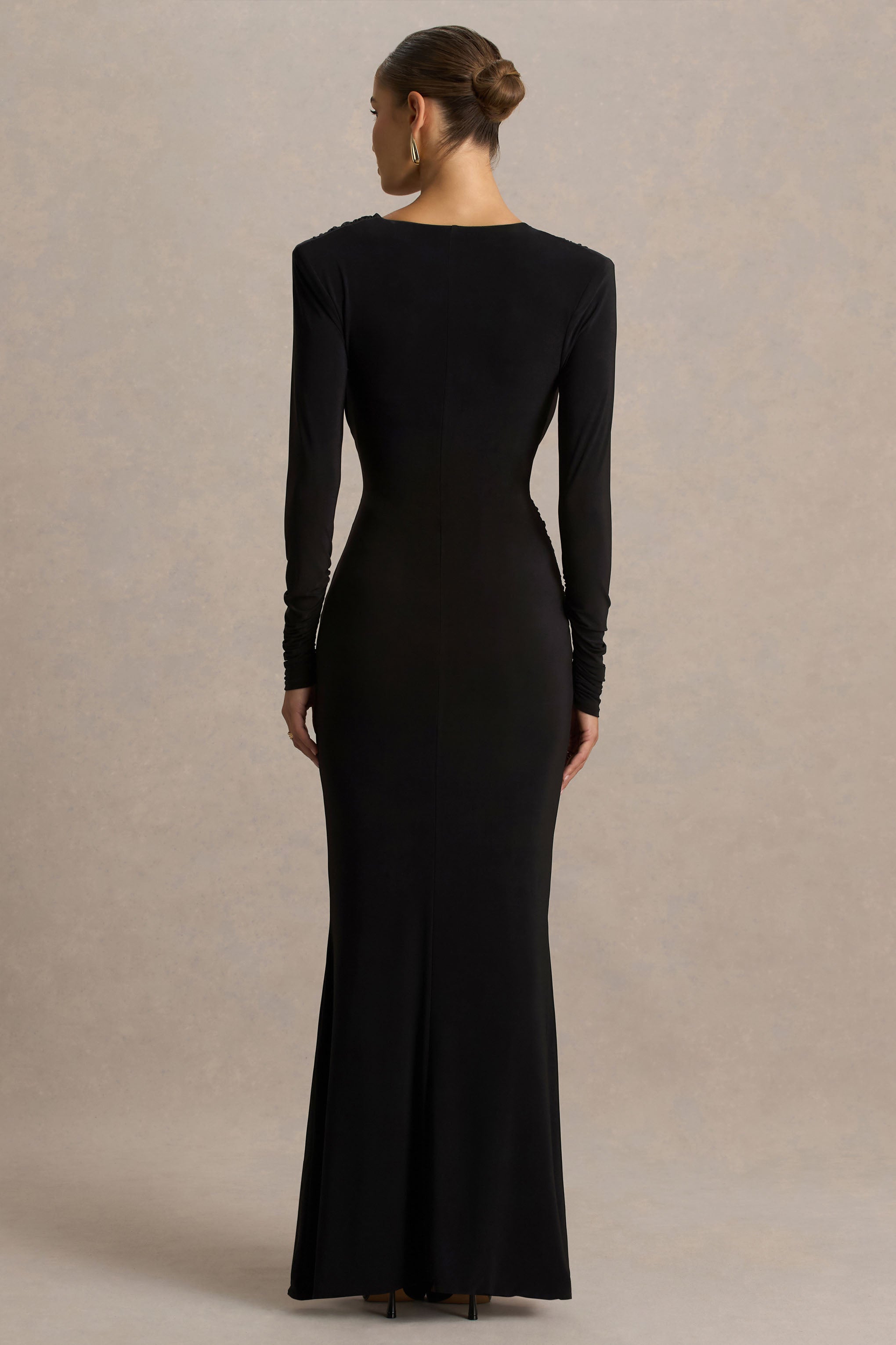 Daphira | Black Extreme-Plunge Neck Maxi Dress-Sowoom