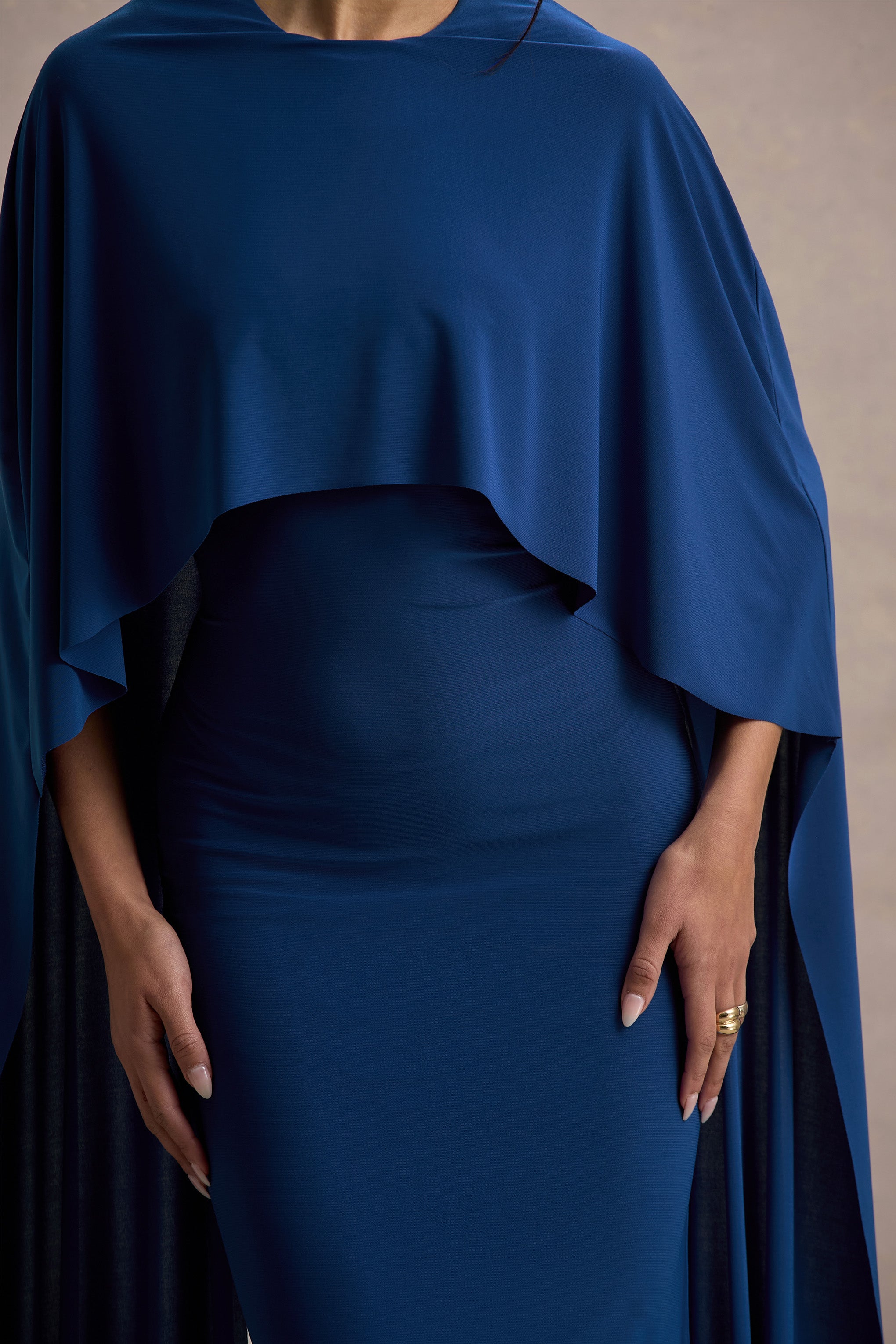 Padma | Blue Draped Maxi Dress With Cape Sleeves-Sowoom