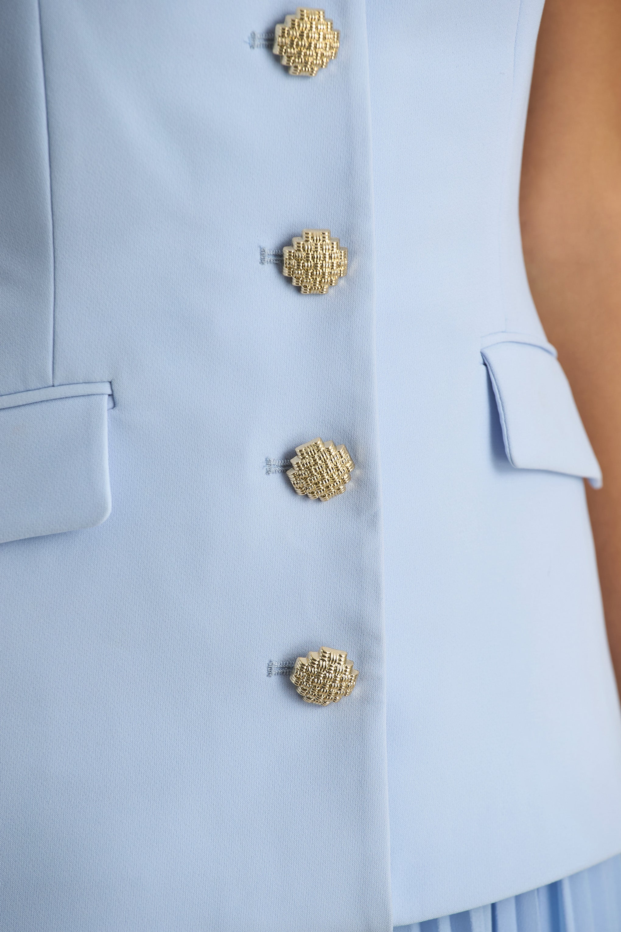 Heavenly | Powder Blue High Neck Maxi Dress With Pleated Detailing-Sowoom