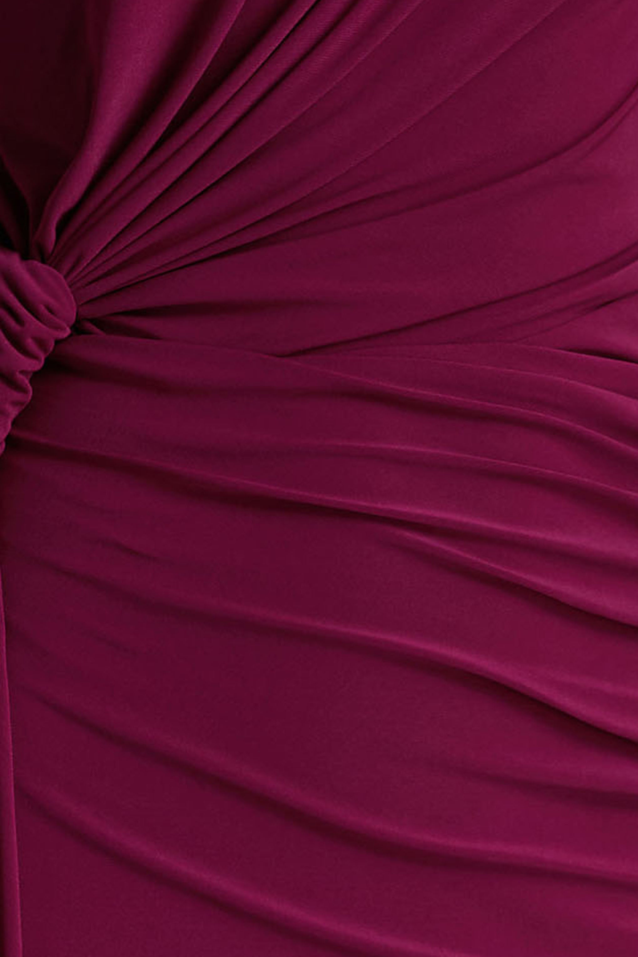 Solene | Burgundy High-Neck Maxi Dress With Wrap And Drape Detail-Sowoom