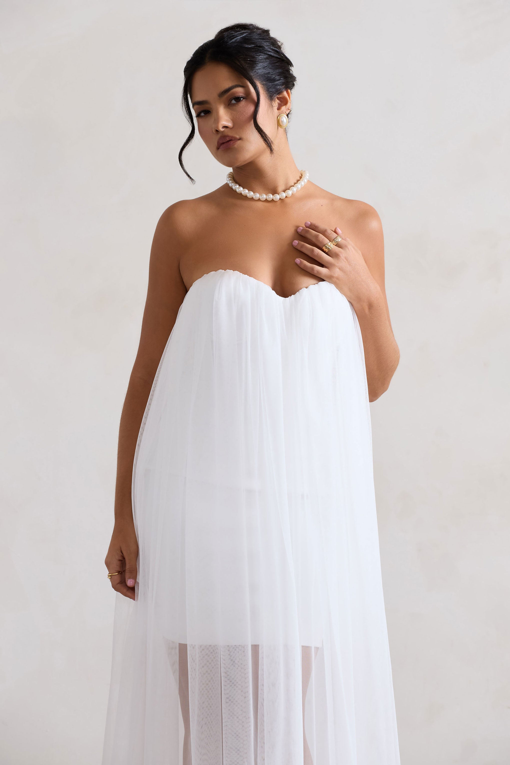 Dreamland | Ivory Sweetheart Corset Mini Dress With Tulle Overlay-Sowoom