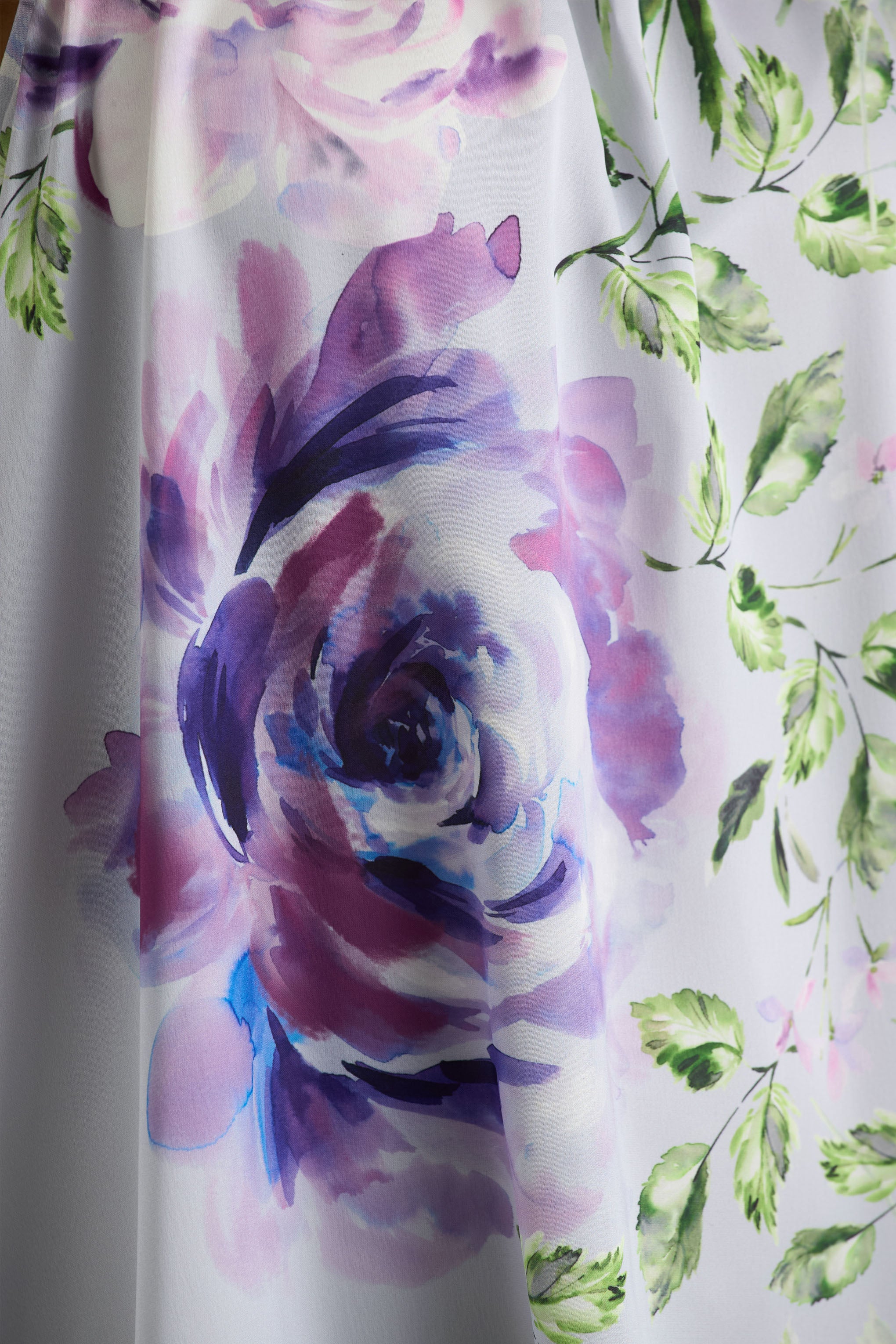 Evita | Powder Blue Rose Print High-Neck A-Line Mini Dress With Bow-Sowoom