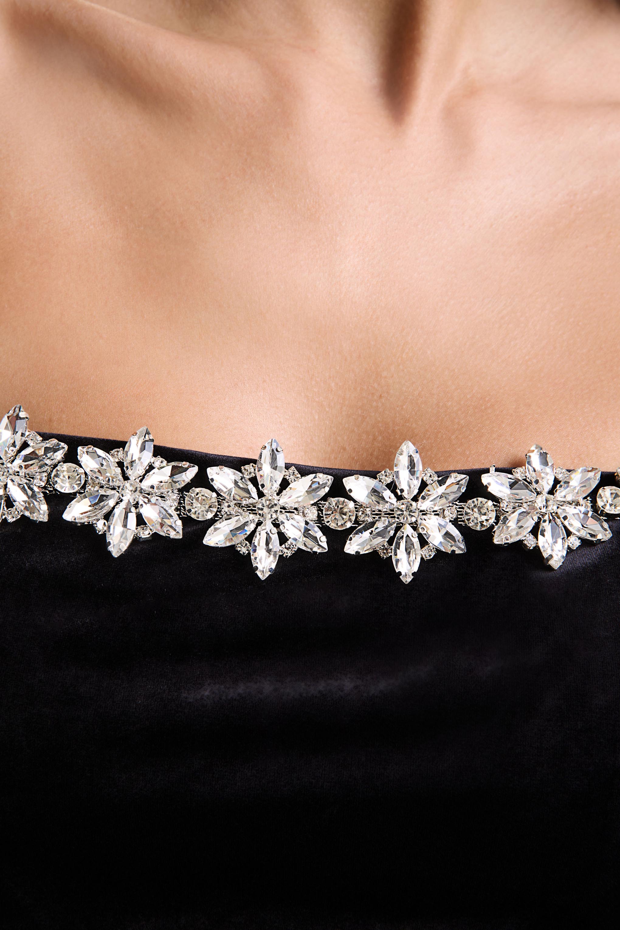 Tazmin | Black Velvet Embellished Square-Neck Top-Sowoom