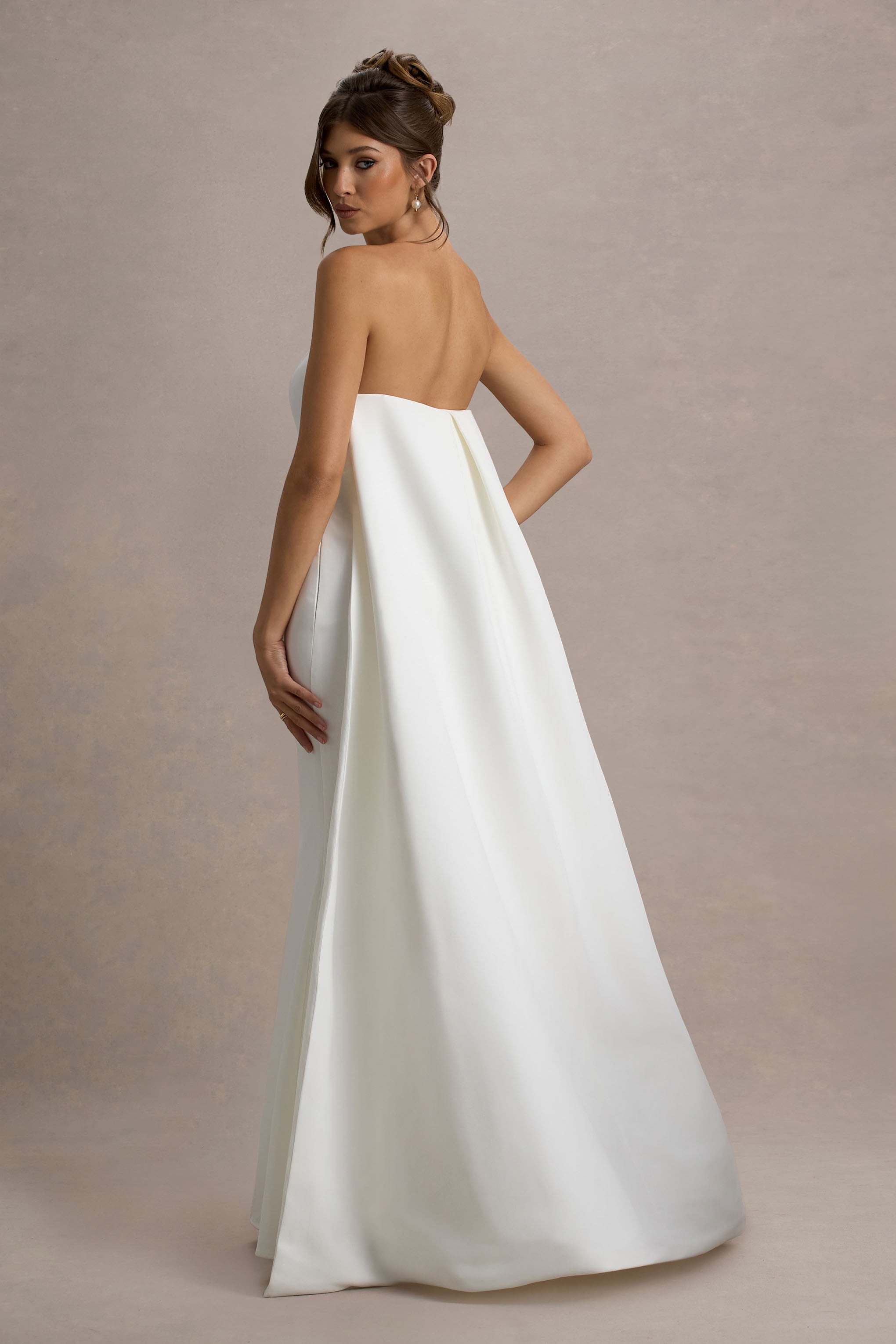 She's Trouble | White Bandeau Maxi Dress With Cape-Sowoom